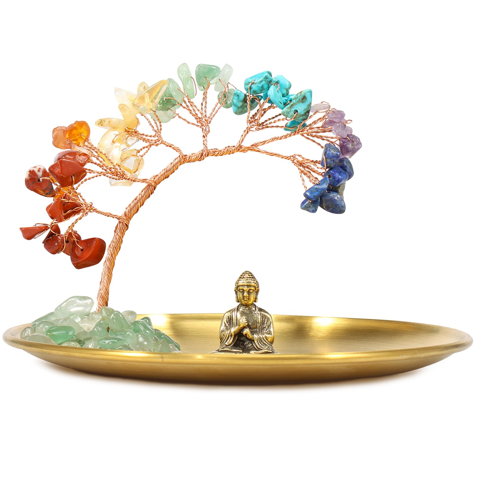 Jethma Green Seven Chakra Crystal Tree With Buddha Statue, Money Tree Crystal Energy Balance Chakra Decor For Luck Wealth Home Decor (Green)