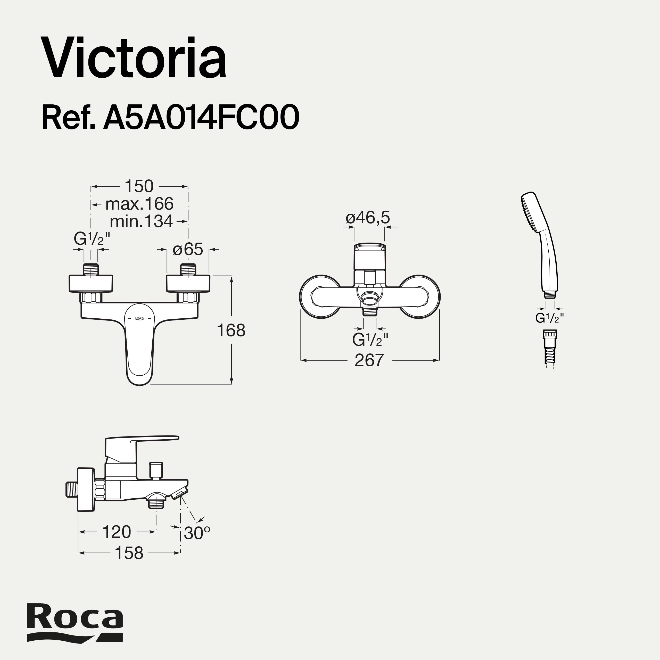 Roca Victoria Plus Mezclador Baño-Ducha Cromado, Ducha de Mano 1,70 m, Soporte Articulado