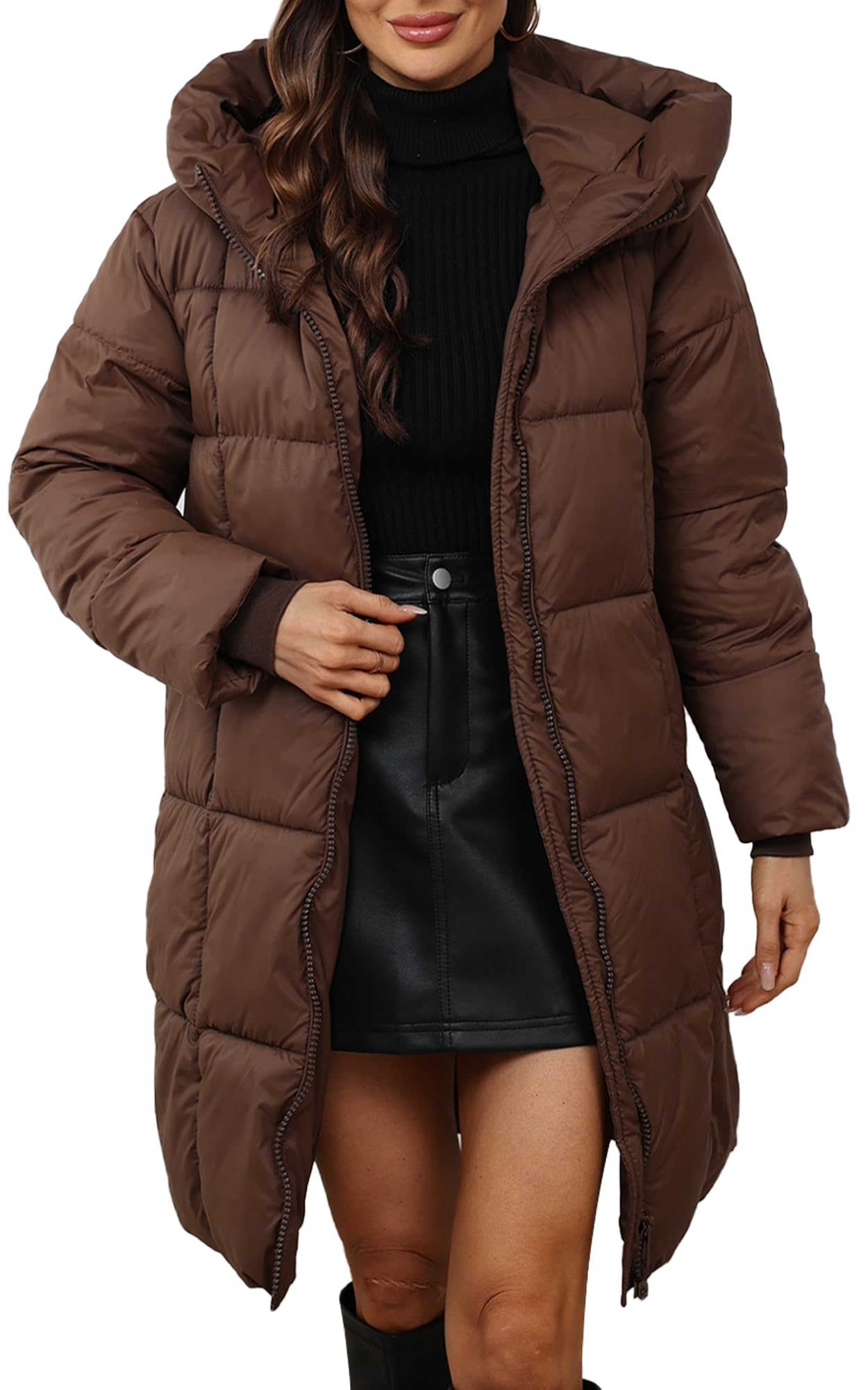 Maeau - Chaqueta Acolchada Larga con Capucha Mujer con Cremallera Invierno Chaqueta de Plumón Larga Parka Abrigos Plumas Cálido Cortaviento S-3XL