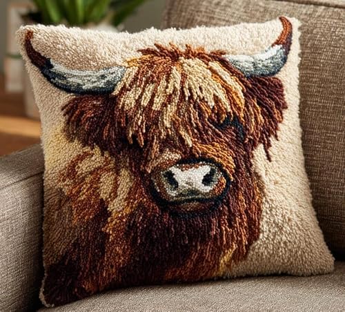 Taxpy Latch Hook Pillowcase Embroidery Kit,Cow 17X17In