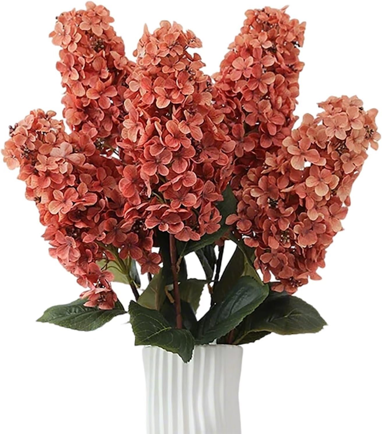 5 Pcs Hydrangea Artificial Flowers, 32.68" Burnt Orange Hydrangea Flower Silk Flower with Long Stem Fake Fall Flowers Cone Hydrangeas Faux Flower for Autumn Table Centerpieces Decor