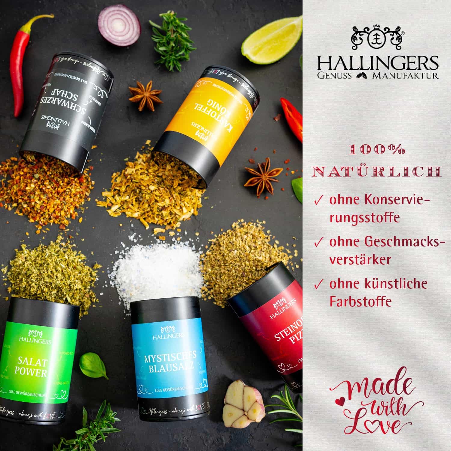 Hallingers Genuss Manufaktur Gewürz Geschenk-Set - Selektion unserer Besteller als Probierset in edlen Aromadosen & Tragetasche "Best of Hallingers", Geschenkidee für Frauen Männer