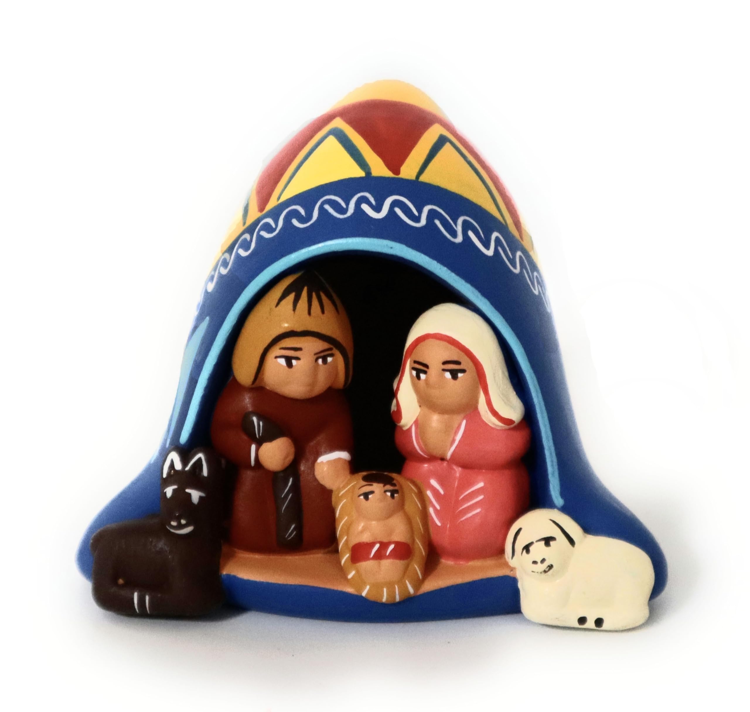 Nativity Christmas Miniature Decor Ceramic Peruvian Handmade Pottery Folk Art Nacimiento Nativity Scene Inside a Peruvian Beanie Andean Style 2.5