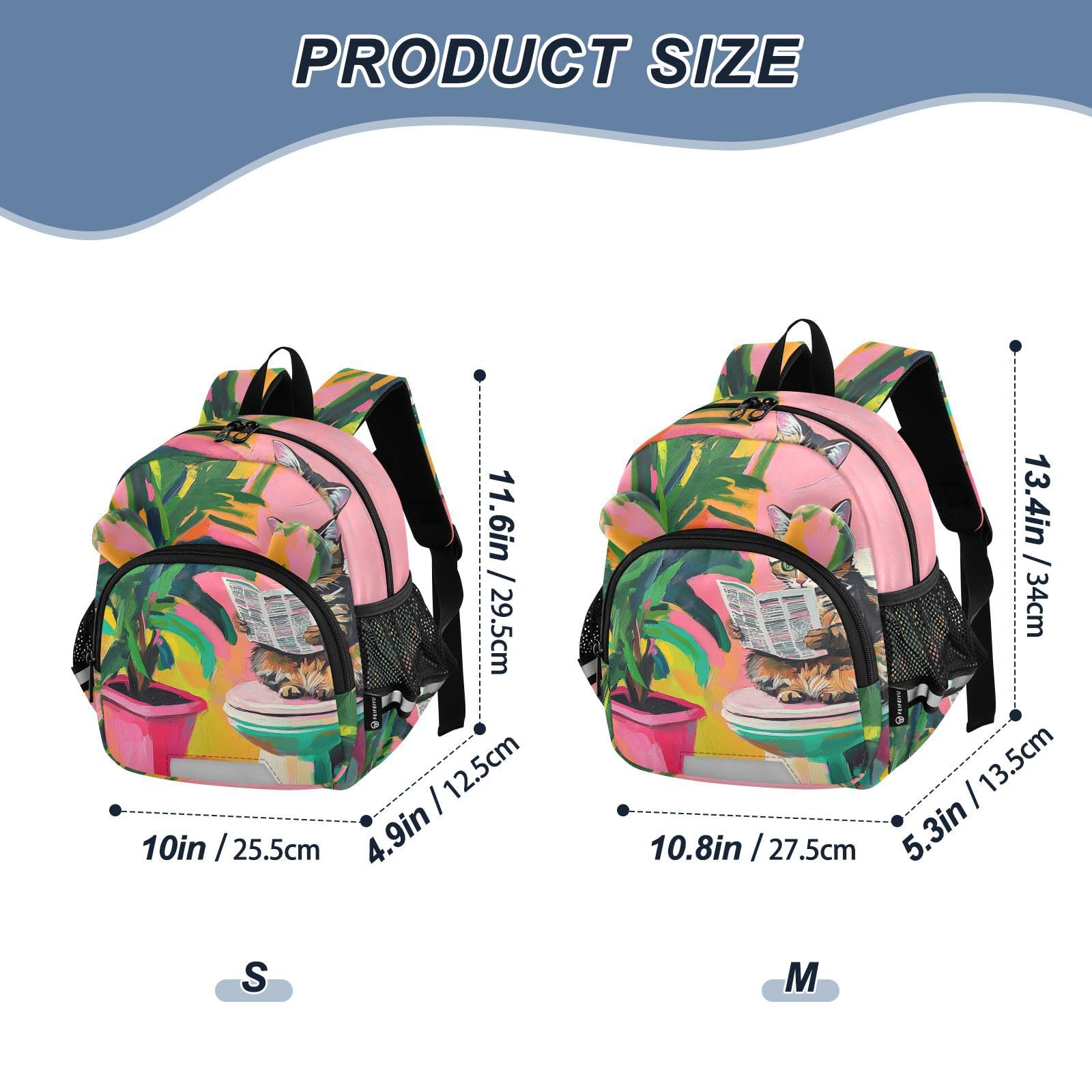 Tabby Cat Reading Newspaper Toddler Harness Backpack for Boys Girls 3-6 Years Kids Backpack with Anti Lost Safety Leash Baby Harness Bookbag for Preschool Travel Walking