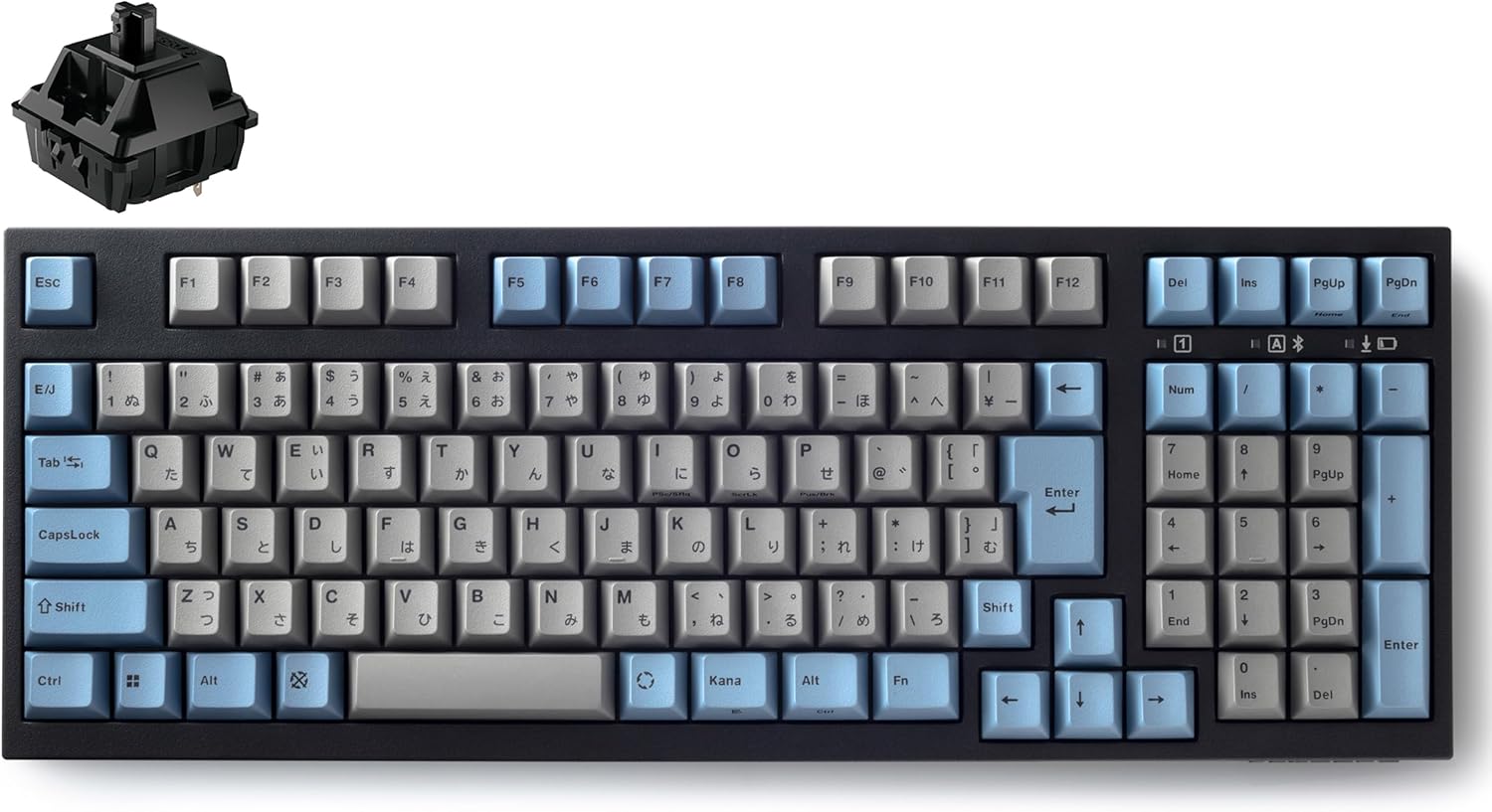 LEOPOLD FC980MBT GRAYBLUE 日本語配列かな有 102キー macOS対応技適対応 CHERRY MX2A 黒軸スイッチホットスワップ乾電池駆動 Bluetooth