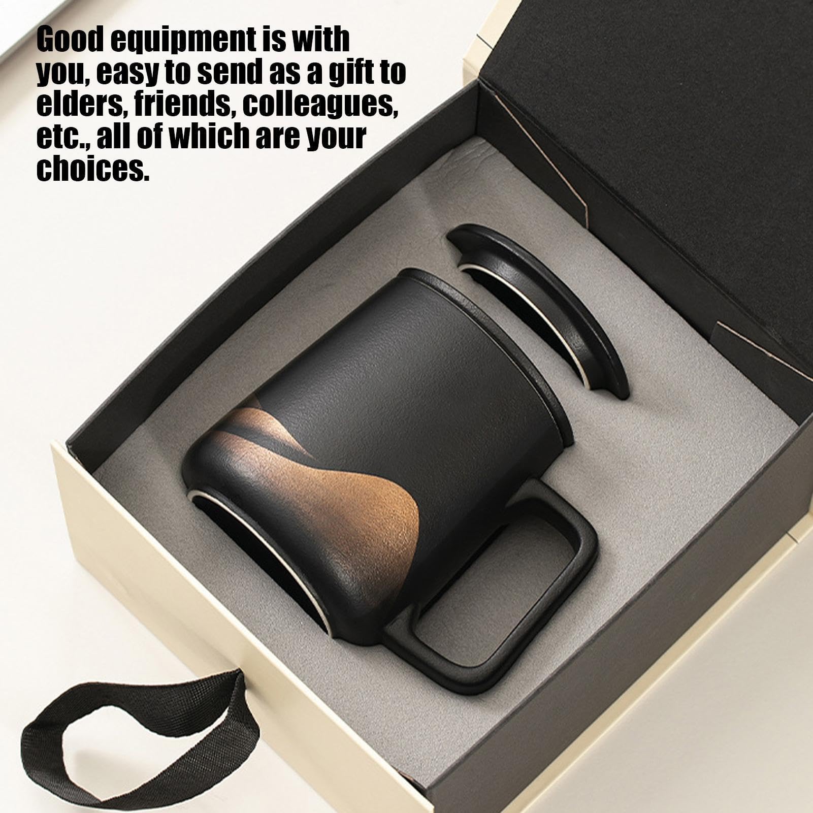 Taza De Té Con Tapa De Infusor - Taza De Filtro De Cerámica Mate De 360 ​ml, Té Con Colador Esmaltado Negro Pintado A Mano | Juego De Elaboración De Té Para Hombres Y Mujeres,
