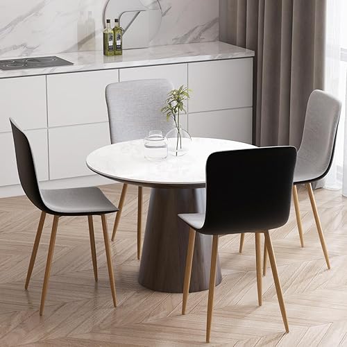 Wonder Comfort Juego de 4 con patas de metal Oka parecidas a la madera, silla lateral de tela sin brazos para comedor con cuero negro, gris,