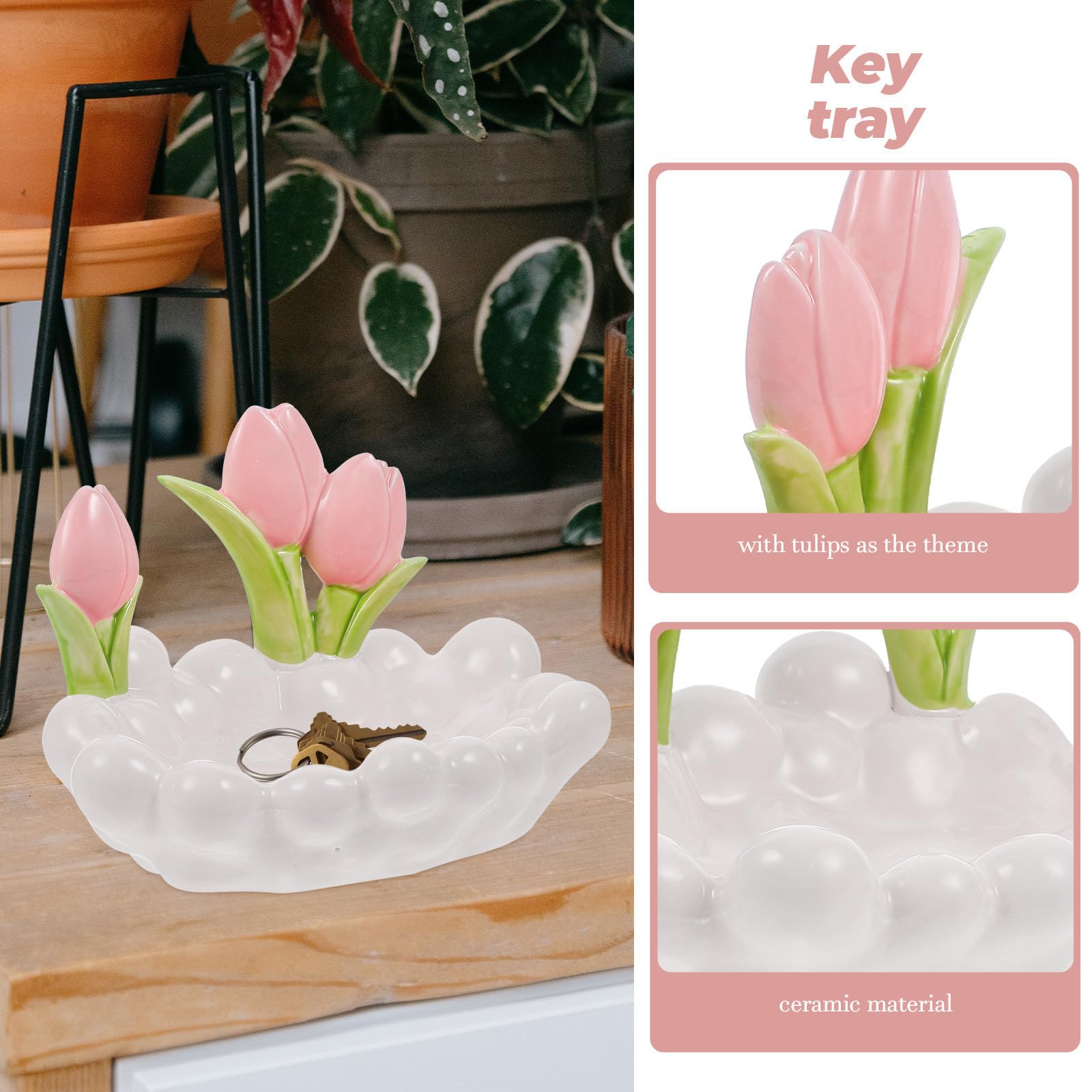 Bandeja Decorativa de Cerámica en Color Blanco para Llaves y Anillos