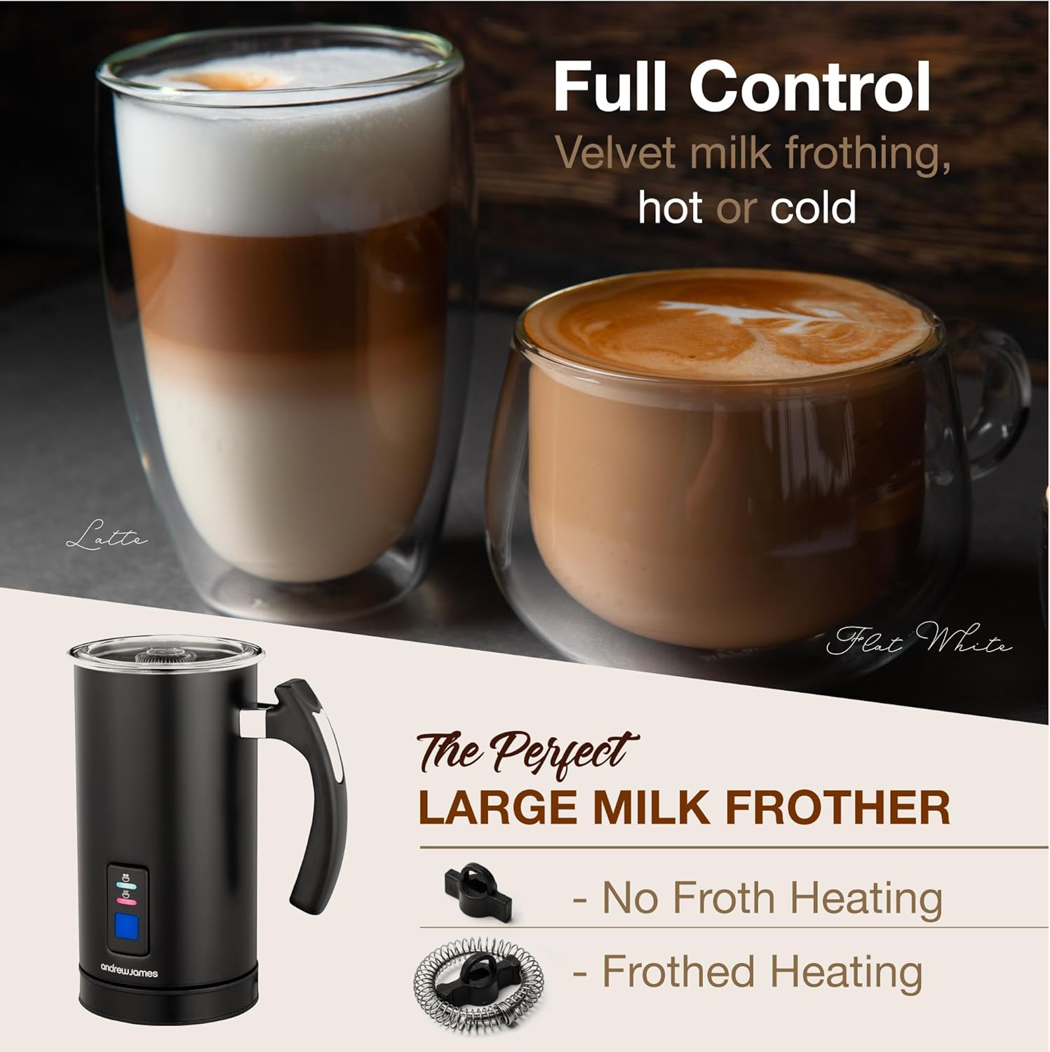 Andrew James Multi-Functional Electric Milk Frother Hot Chocolate Heater Warm Jug, 2 Attachments Incl Whisk, Coffee Cappuccino Latte Machine, Non-Stick Easy Clean, 300ml 360 Degree Base 500W (Black) 3 71f+QyHEmZL. AC SL1500