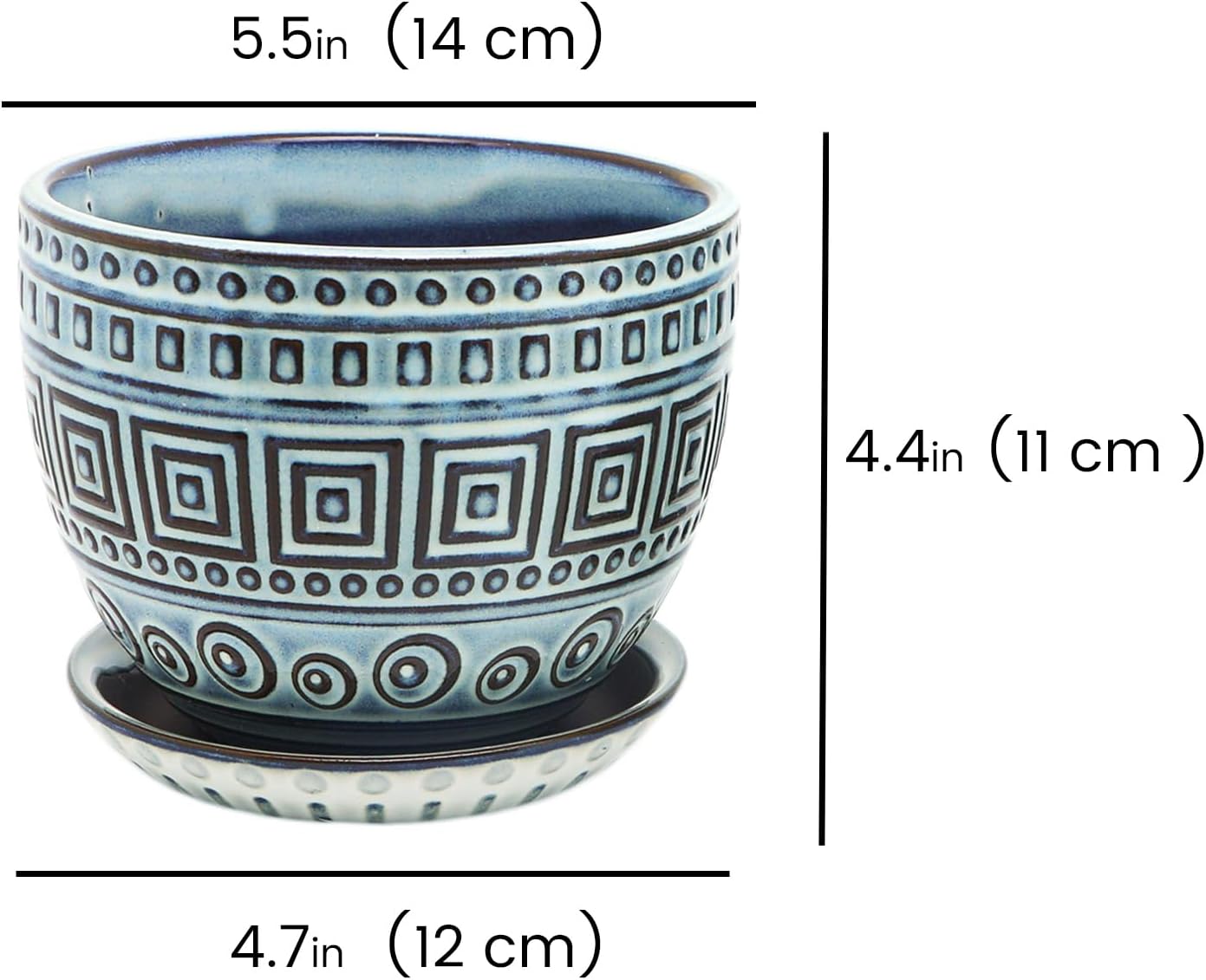 Ceramic Plant Pots. Flower Pots for Plants. Planter Pots with Drainage Holes and Saucers for Indoor Plants. 5.5 inches Wide, 4.3 inches Deep. Set of 2.