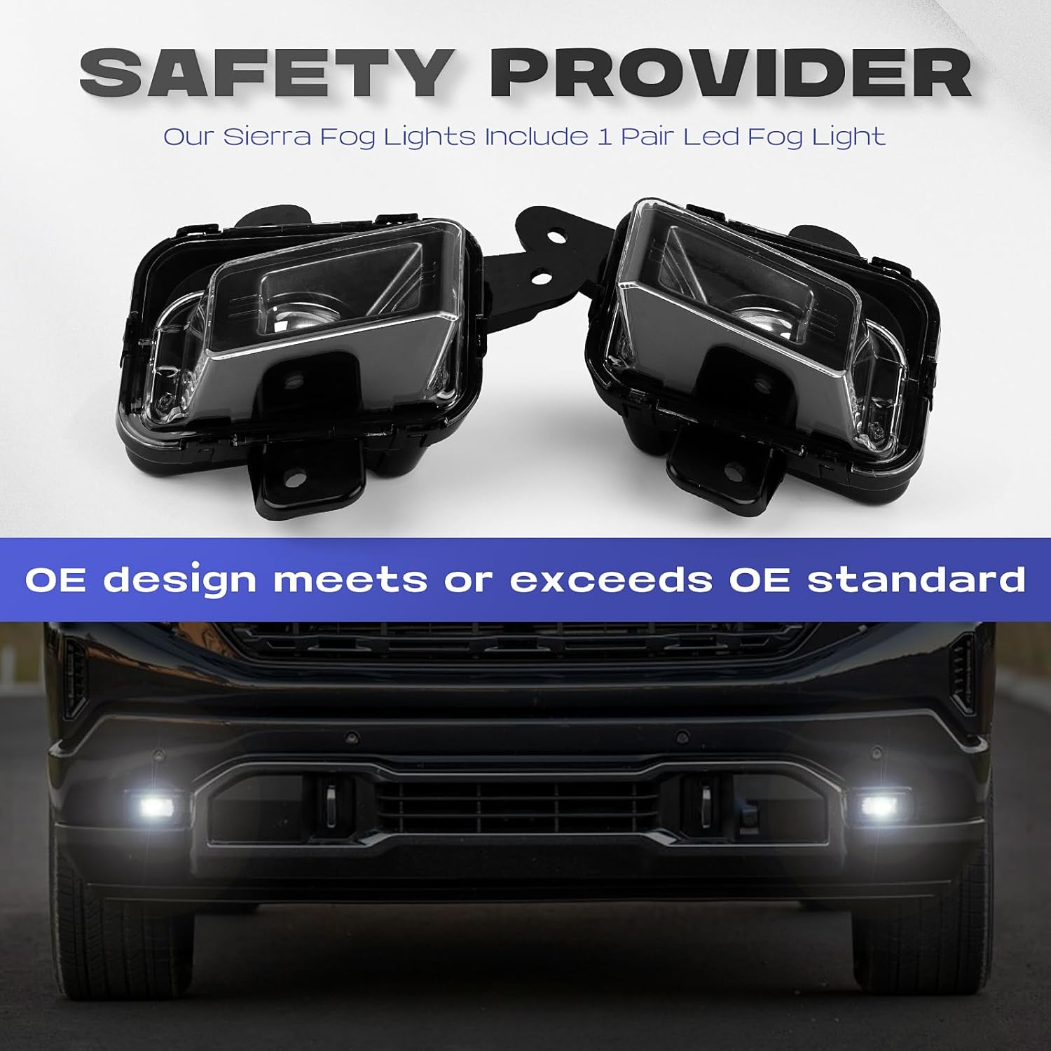 RP Remarkable Power Sierra Fog Light 2022 2023-2024, LED Lights for 2023 2024 1500/ AT4/ Denali driving bumper Lamps w/wiring harness& switch clear lens white assembly