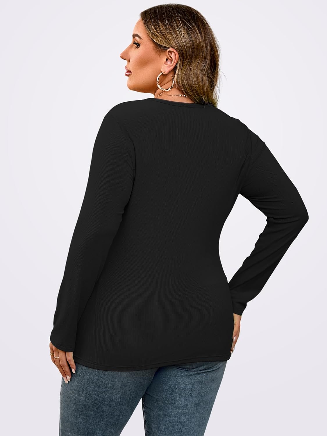Chulianyouhuo Women Plus Size Tops Long Sleeve Ribbed Knit Shirts Fall Fitted Basic Tee Going Out Tops Casual Outfits - Image 3