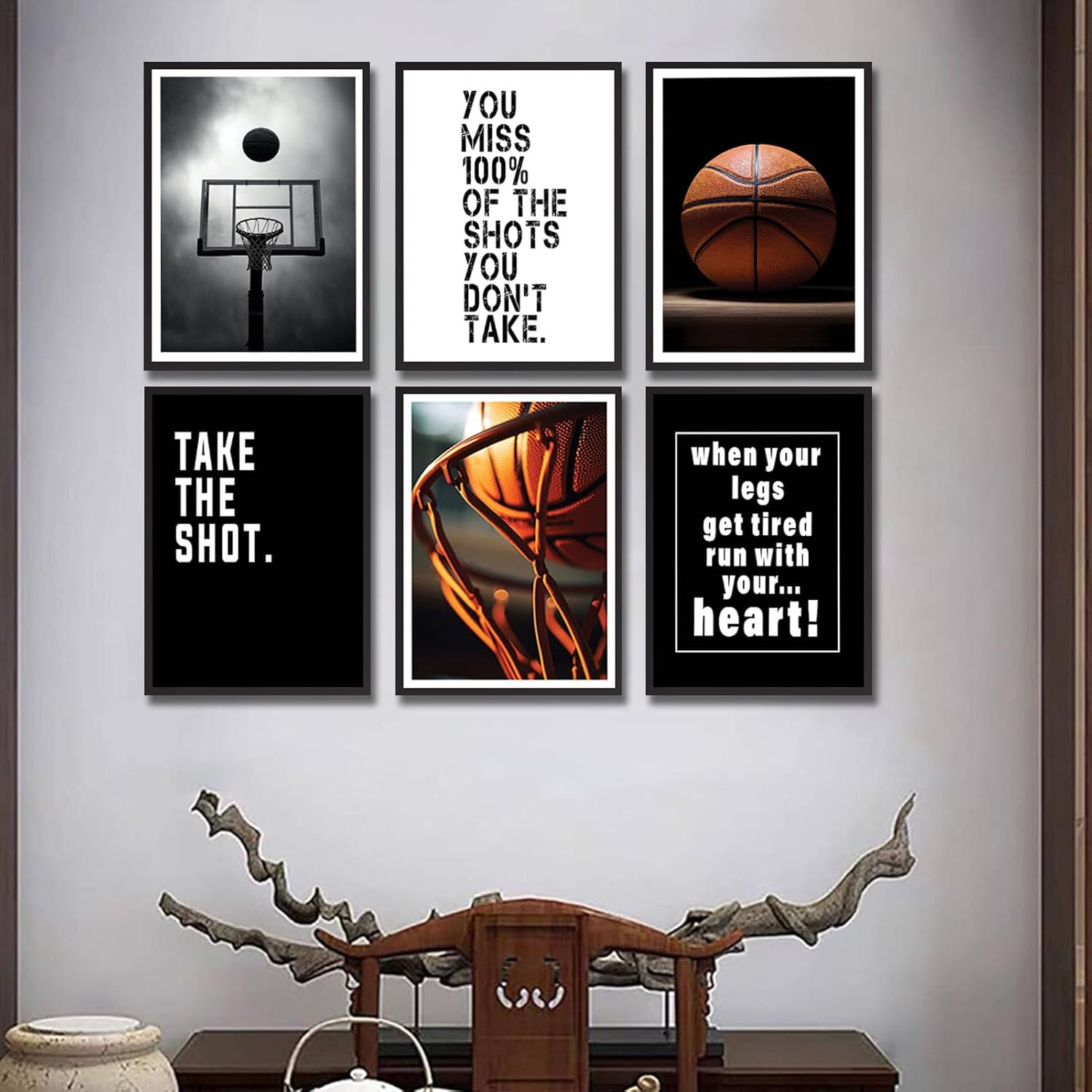 6Pcs Basketball Canvas Wall Art Inspirational Sport Theme Painting Picture Wall Decor Black White Basketball Motivational Quotes Poster Print Artwork for Teen Boys Kids Room Decor (poster, 12x16in)