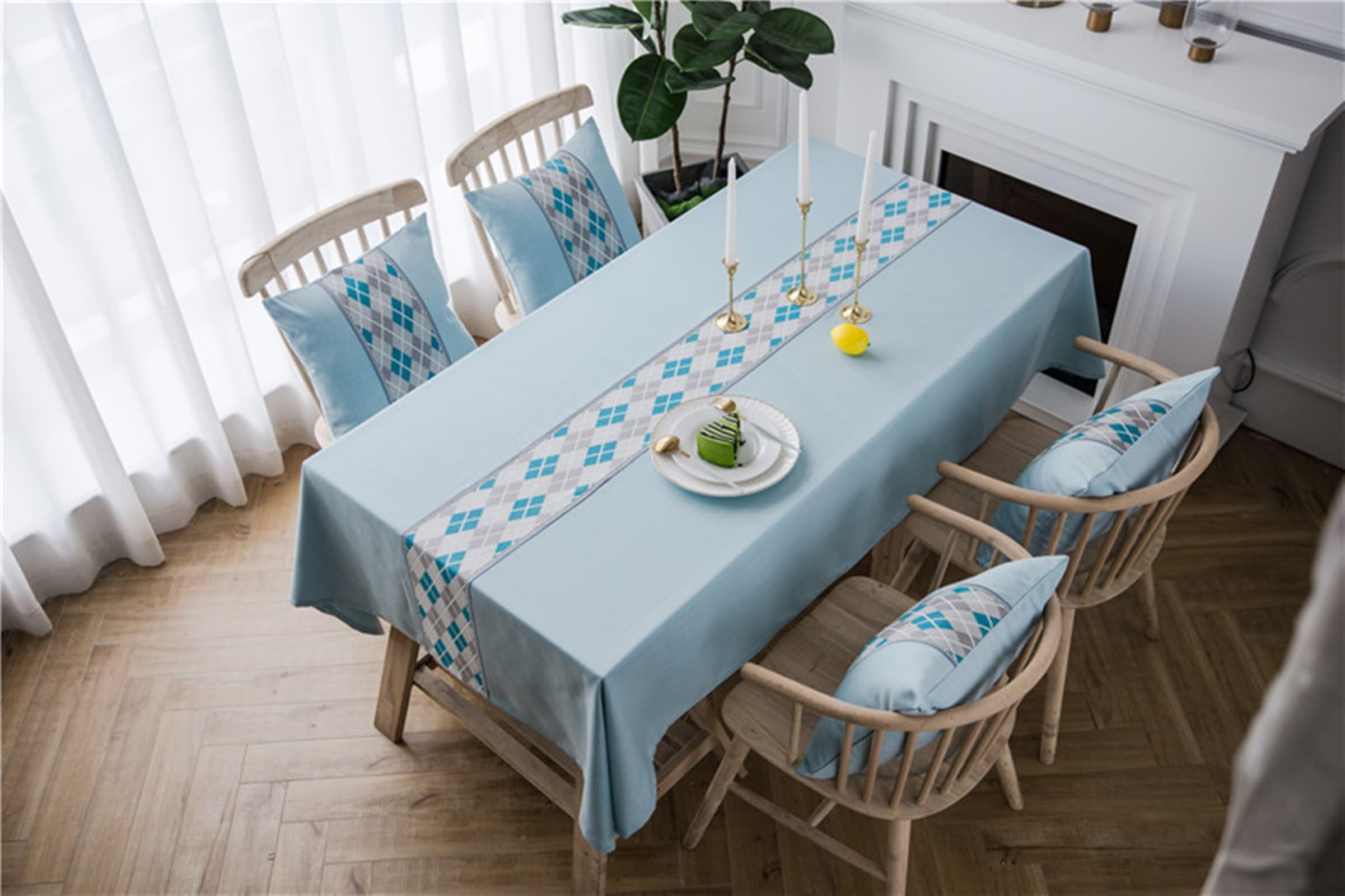 Daesar Mantel Mesa Rectangular Antimanchas,Mantel Poliéster Cocina Patrón de Rombos Mantel de Cocina Antimanchas Azul,135x250CM(98x53Inch)