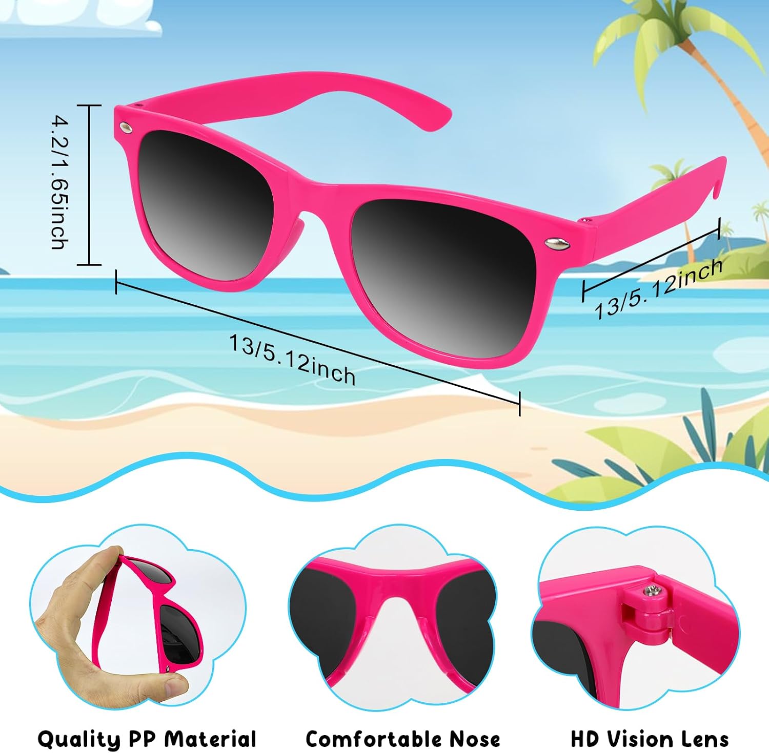 CHRORINE Neon Party Sunglasses Bulk 12 Pack 80s Retro Favors for Beach Summer Wedding Birthday Pool Party Supplies