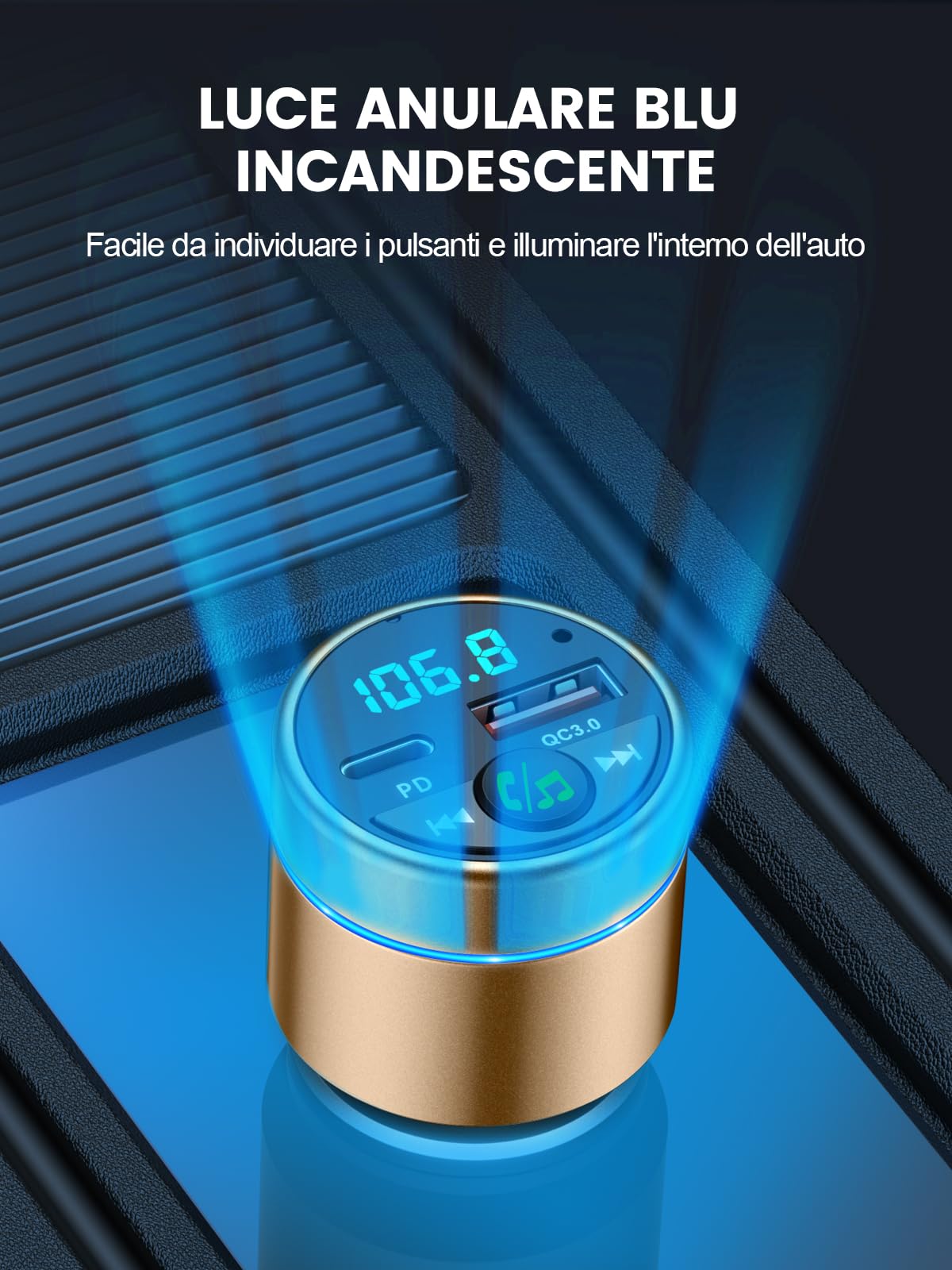 Mohard Trasmettitore FM Bluetooth 5.3 Auto, Ricarica Rapida PD 30W & QC3.0 18W Adattatore Bluetooth Accendisigari per Auto Interamente Metallo, Amplificatori Segnale Cellulari Car Musica Hi-Fi
