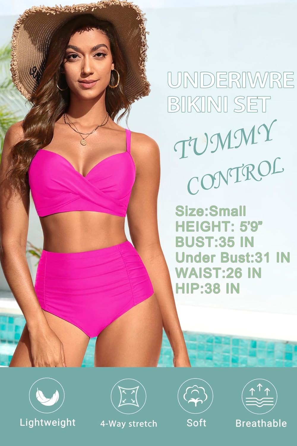 Yonique Women Underwire Bikini Set High Waisted Tummy Control Swimsuit 2 Piece Push Up Bathing Suit - Image 5