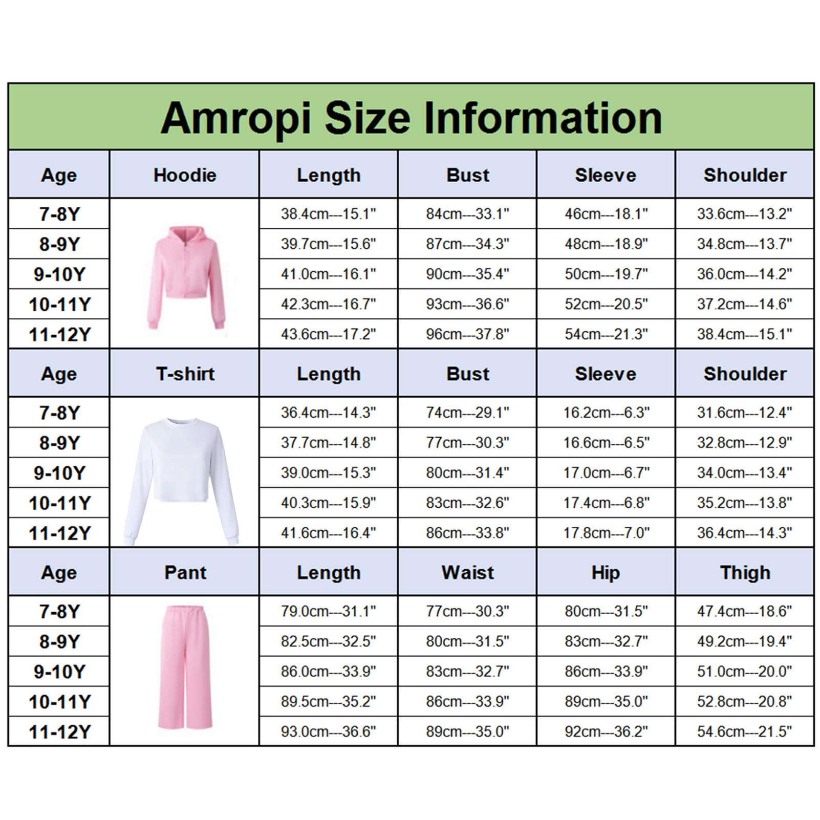 amropi Ensemble 3 Pièces Fille Sweat à Capuche et T-Shirt et Pantalon Large Survêtement Tenue de Sport pour 7-12 Ans