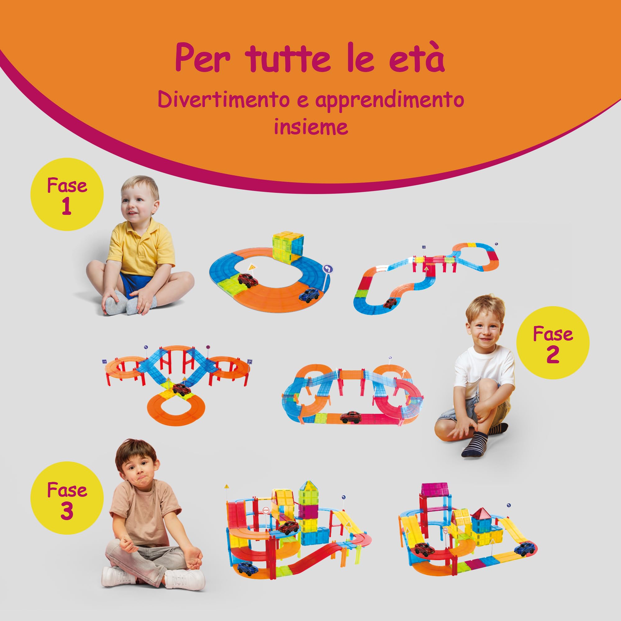 Olvy Blocchi magnetici Montessori Giocattoli – 126 Piastrelle magnetiche per bambini – Giocattolo da costruzione magnetico a partire dai 3 anni – Smart Playground mattoncini magnetici per bambini