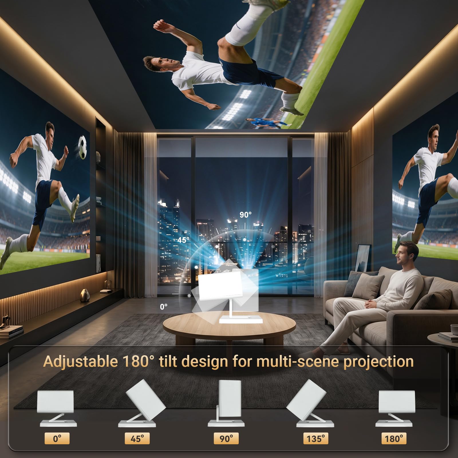 【Built-in APPS】Mini Projector With Wifi And Bluetooth, 1080P 4K Support Portable Projector, Movie Projector for Bedroom, Compatible with Smartphones/TV Stick/iPad/PS5/Laptop/HDMI/USB view 7