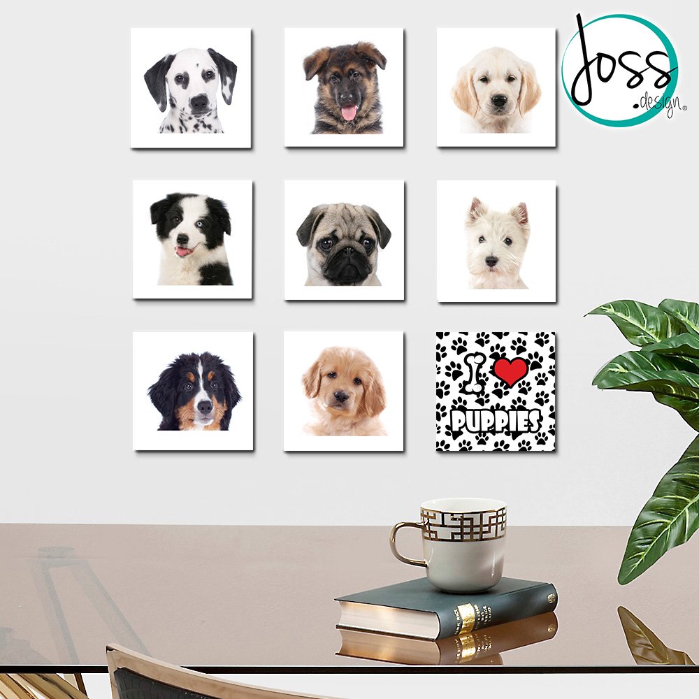 Wall Art Decor by JOSS DESIGN 9 Pieces Set, Ready to Hang! Puppies