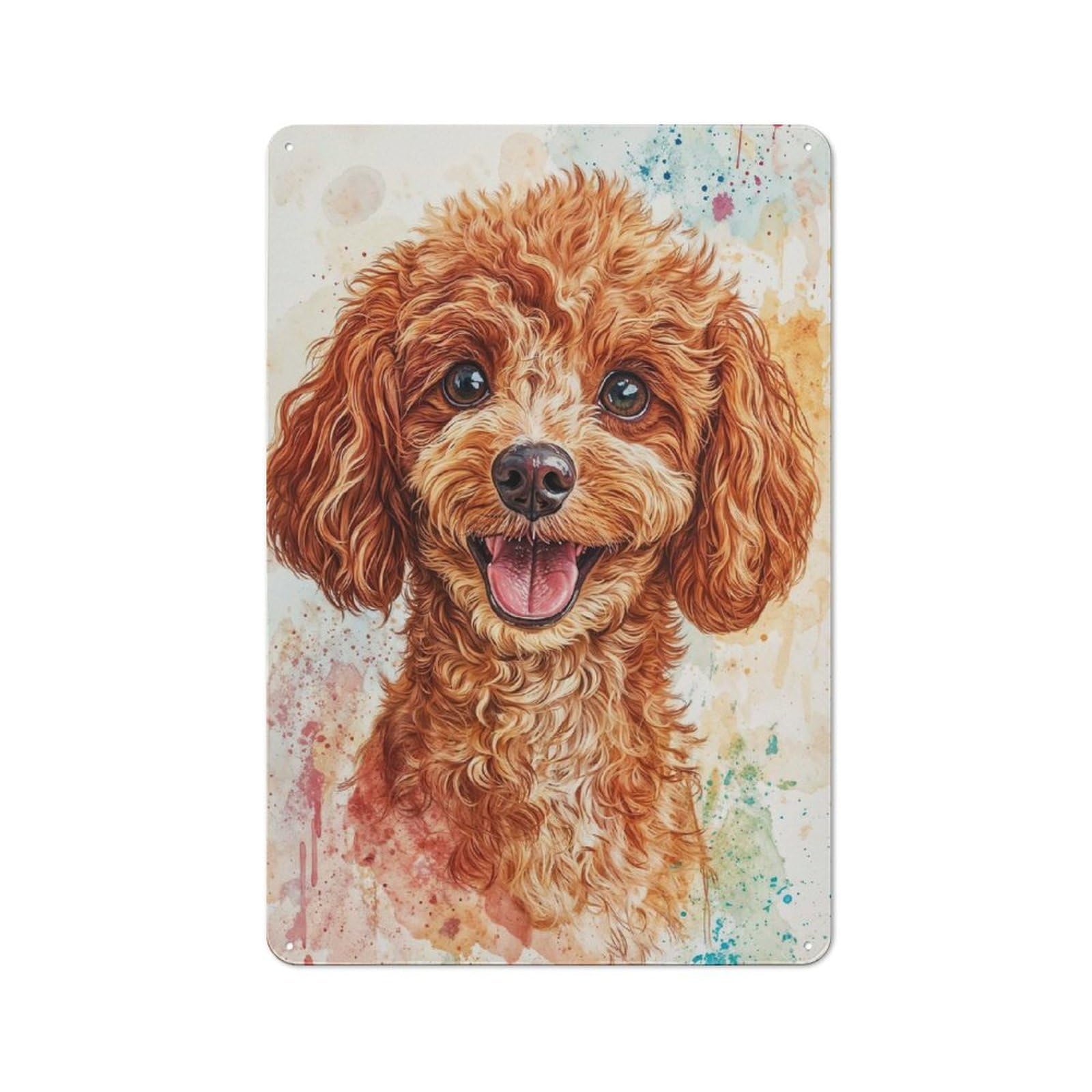 Junmoney Smiling Poodle Portrait Metal Sign 30X20cm With For Hallway Wall, Retro Decor, Autumn Home Decor For Collectors Of Metal Signs
