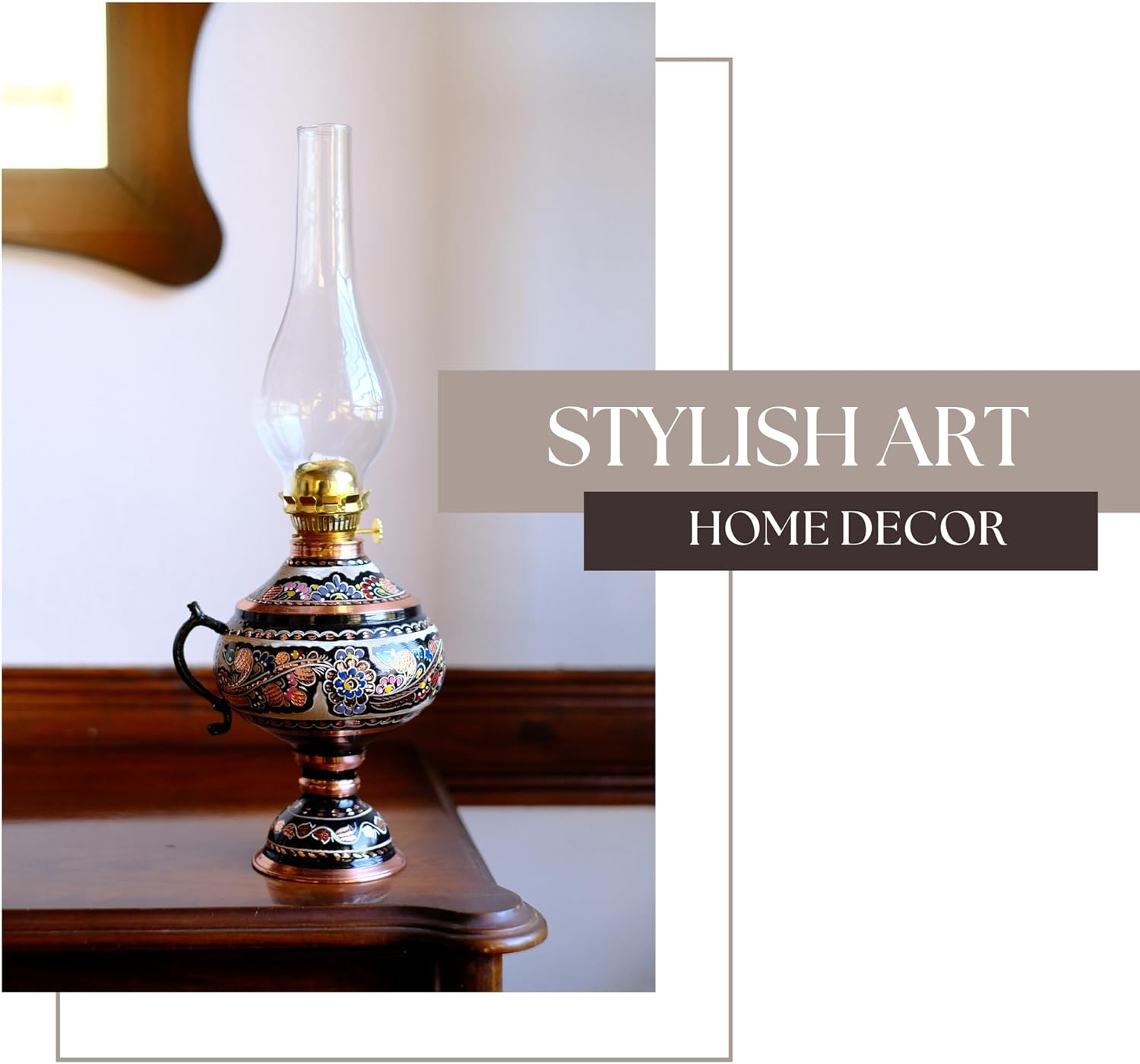 Handmade Copper Oil Lamp for Indoor Use 17.32” Vintage Hurricane Lanterns Decorative Indoor Emergency Lanterns for Power Outages Lights and Decorative Table Lamp Christmas Gift Farmhouse Kitchen Decor