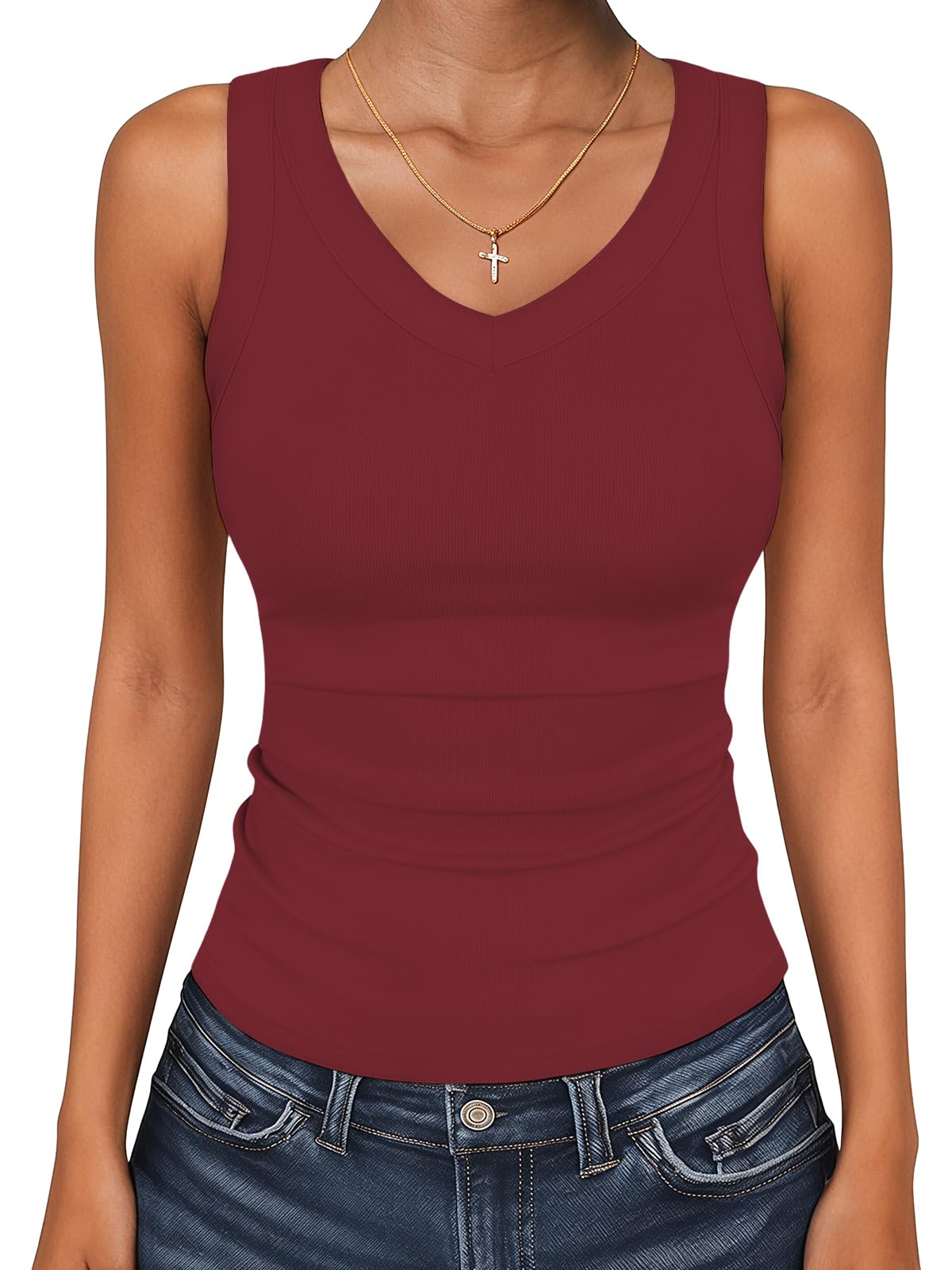 Cuptacc Tank Top Damen V Ausschnitt Sommer Casual Oberteile Slim Fit Modal Ärmellos Stretch Basic Top