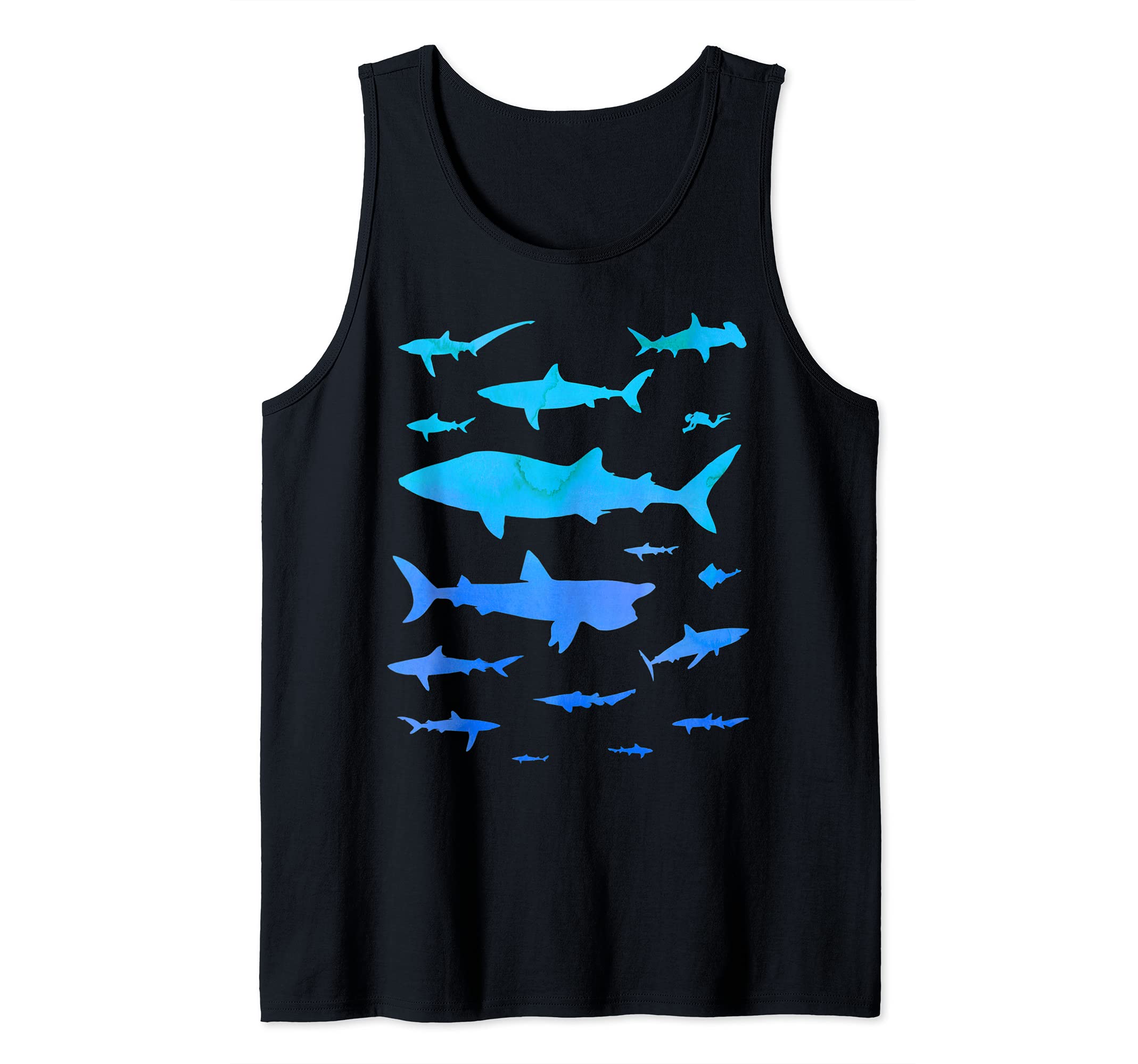 Watercolor Effect 15 Kinds of Sharks - Marine Biology Shark Tank Top