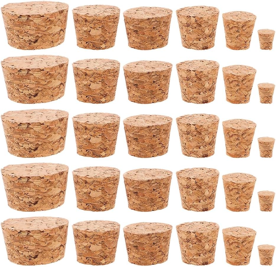 60pcs 6 Sizes Cork Stoppers Small Tapered Bottles Cork Plugs for Salt Pepper DIY Craft Projects Airtight Sealing Jars Wine Bottles Supplies