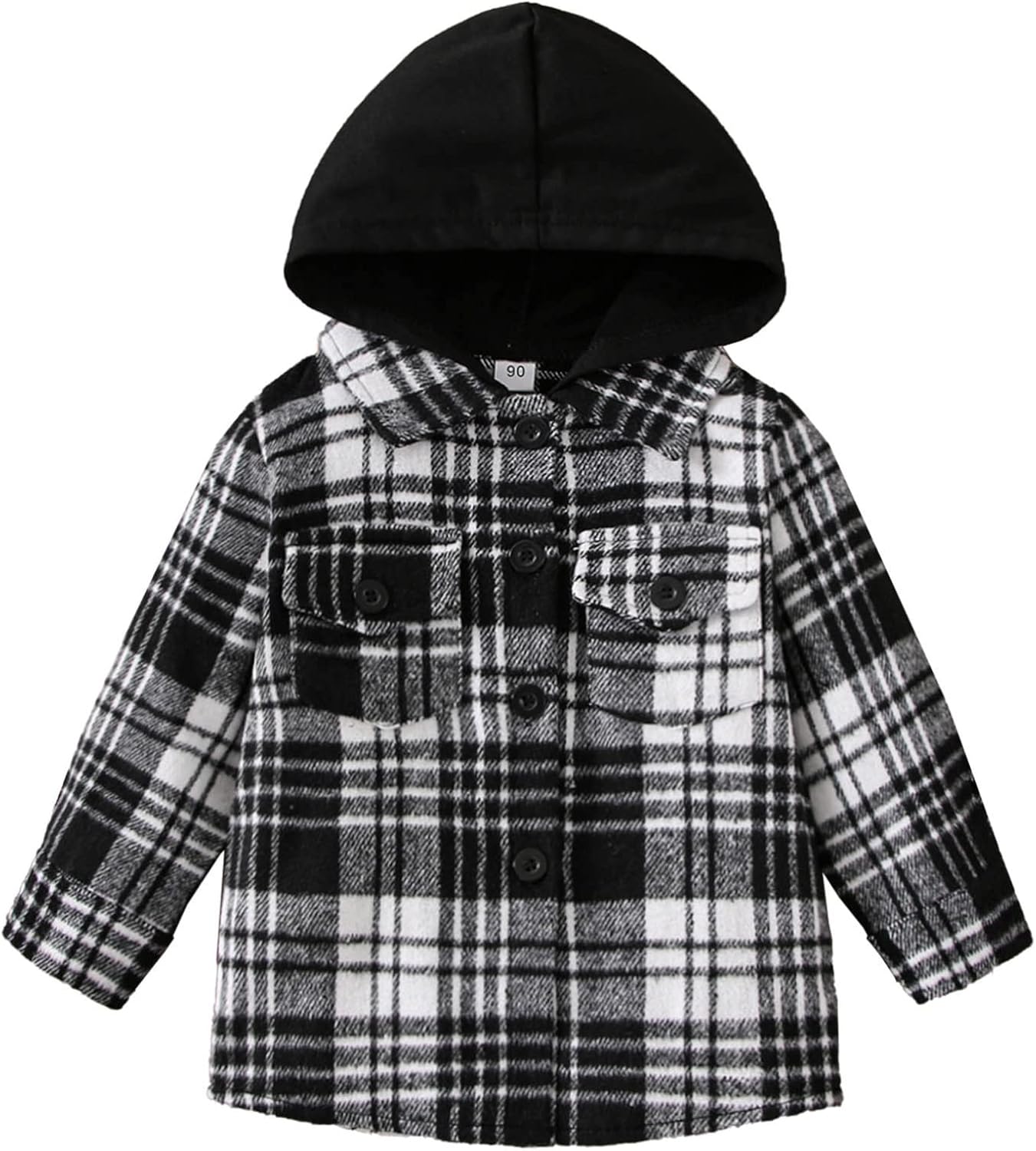 ACSUSS Little Girls Boys Long Sleeve Button Down Plaid Flannel Shirt Jacket with Hood Toddler Fall Basic Tops