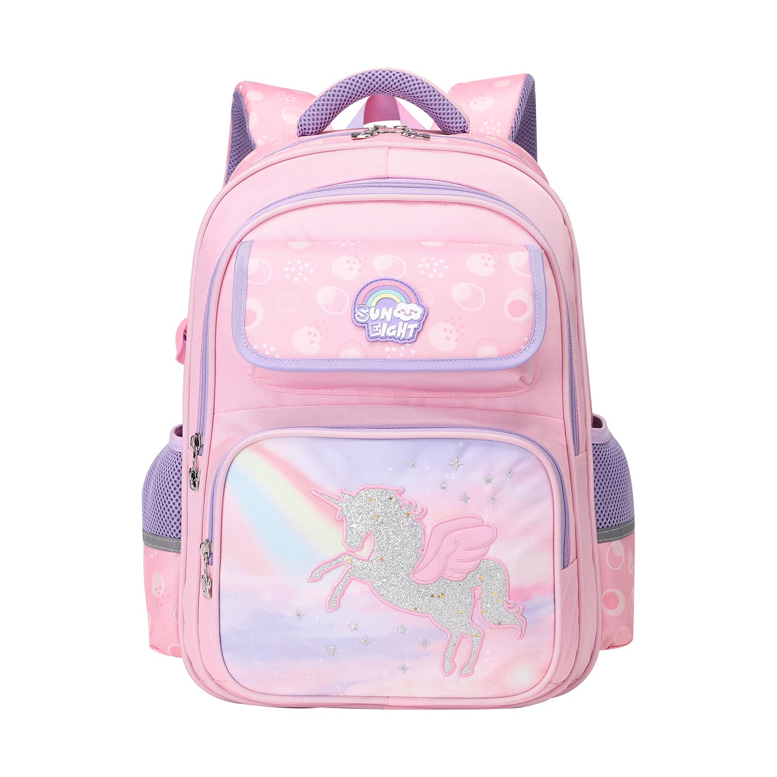 Tanou Mochilas Escolares Niña 6 7 8 9 10 11 12 Años, 16 Pulgada Mochila Colegio Primaria Transpirable, Mochila Escolar con Tiras Reflectantes para Niñas, Unicornio
