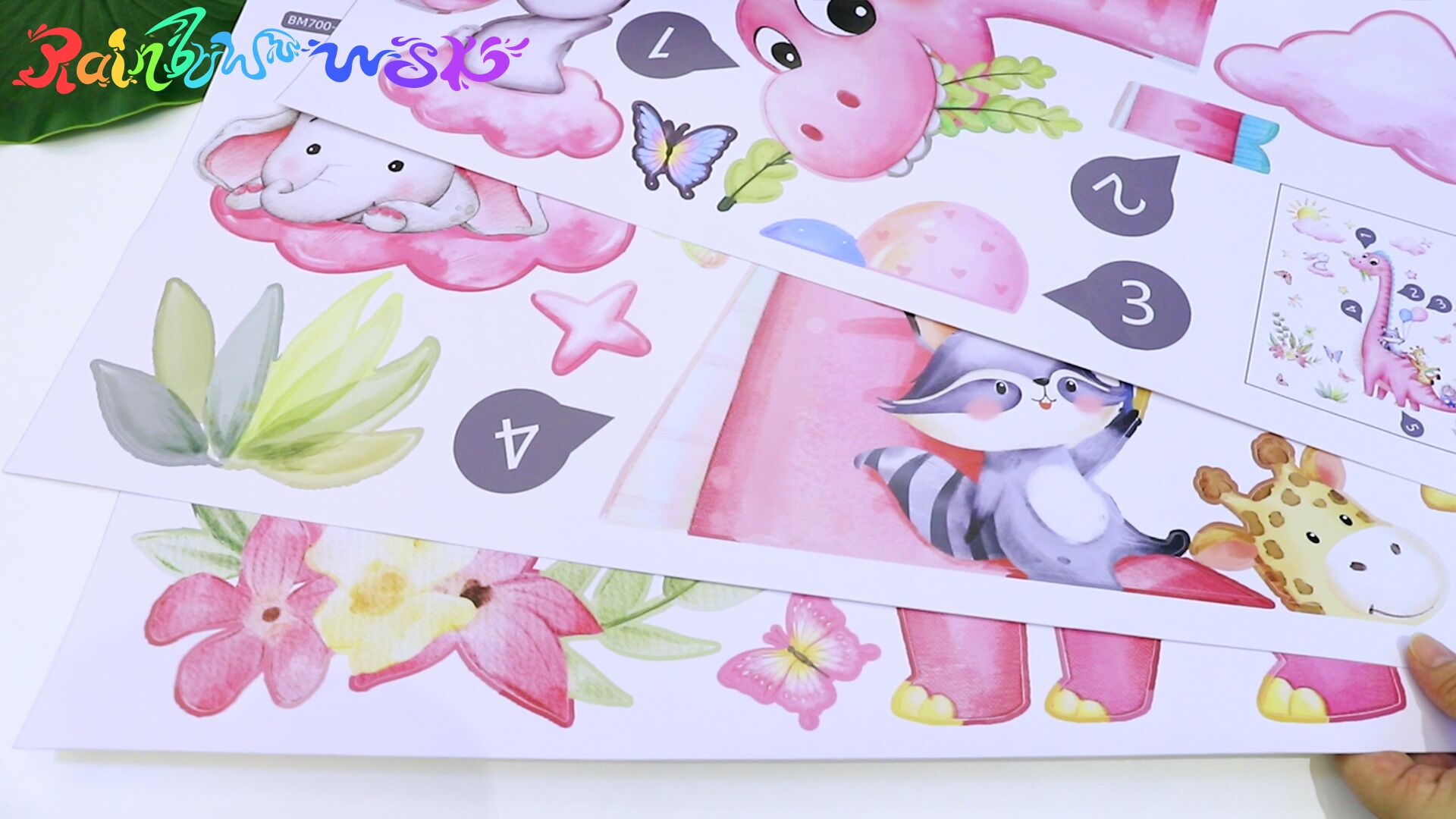 Vinilo decorativo dinosaurio rosa para pared infantil miniatura 7