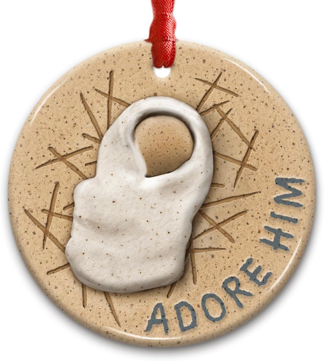 Adore Him Nativity Scene Christmas Ornament 2025 - Baby Jesus Christian Ornament, Religious Christmas Tree Decoration for Believers - Faith-Based Gift Celebrating The Birth of Jesus