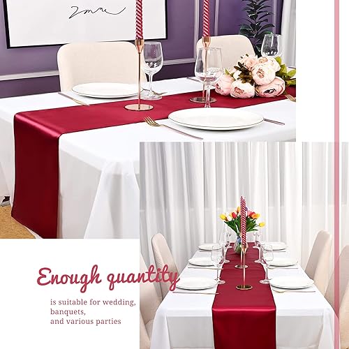 Miniatura 6 de Paquete de 24 caminos de mesa burdeos de 12 x 72 pulgadas, centros de mesa burdeos para centros de mesa para fiestas, camino de mesa redondo para