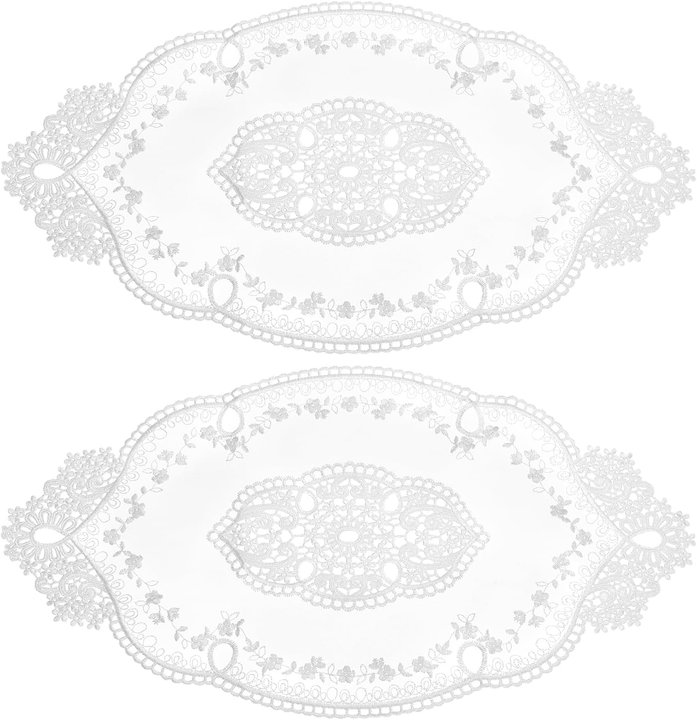 uxcell 2枚セット レトロレースプレースクッション 11x20インチ 楕円形 刺繍入りテーブルクッション フ レンチクロシェドイリー コースター カップクッション ホームウェディング用 ホワイト