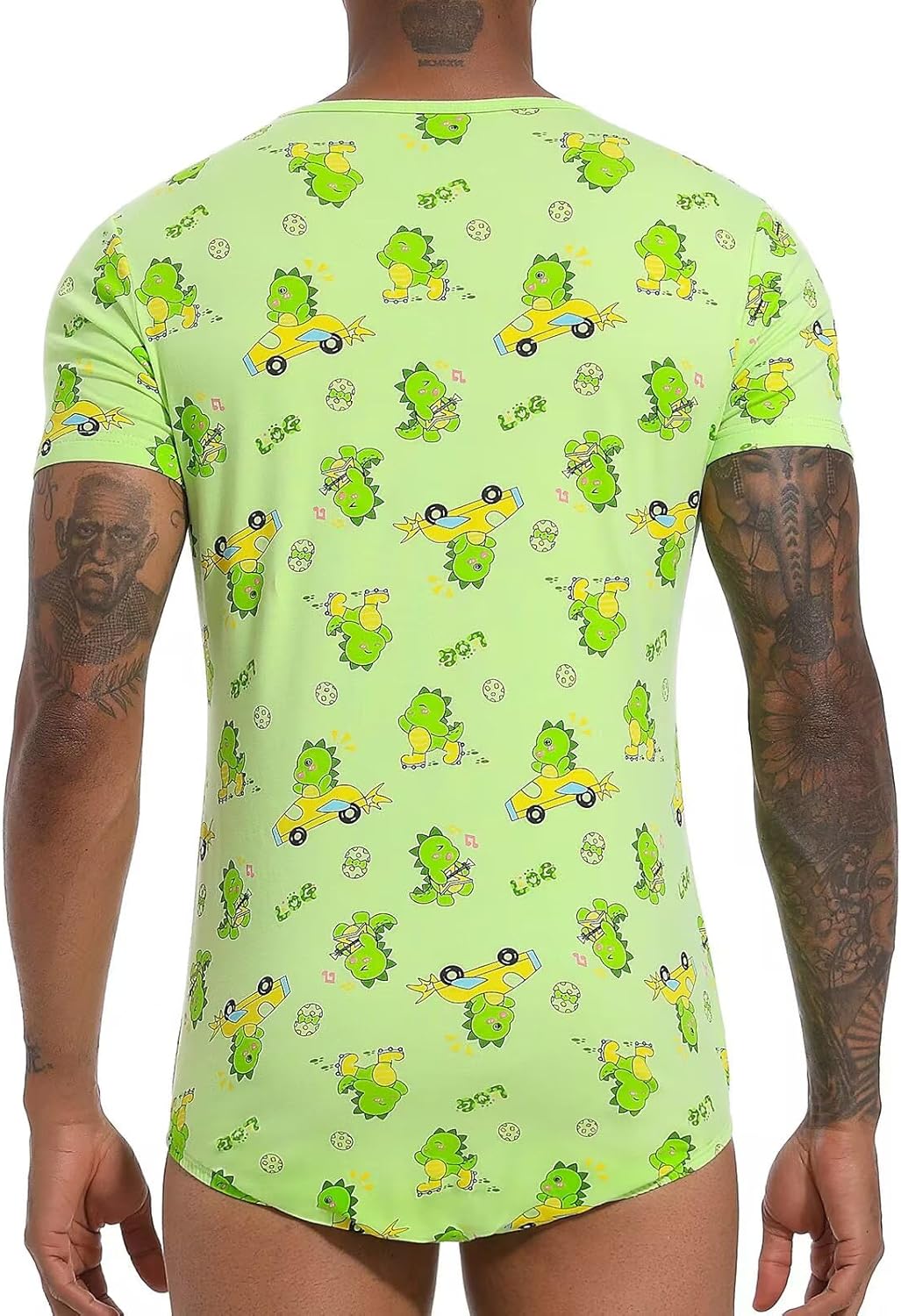 Landofgenie Men Short Sleeve Bodysuit Pajama Print Bodysuit One Piece Pajamas Rompers Basic Onesie - Image 6