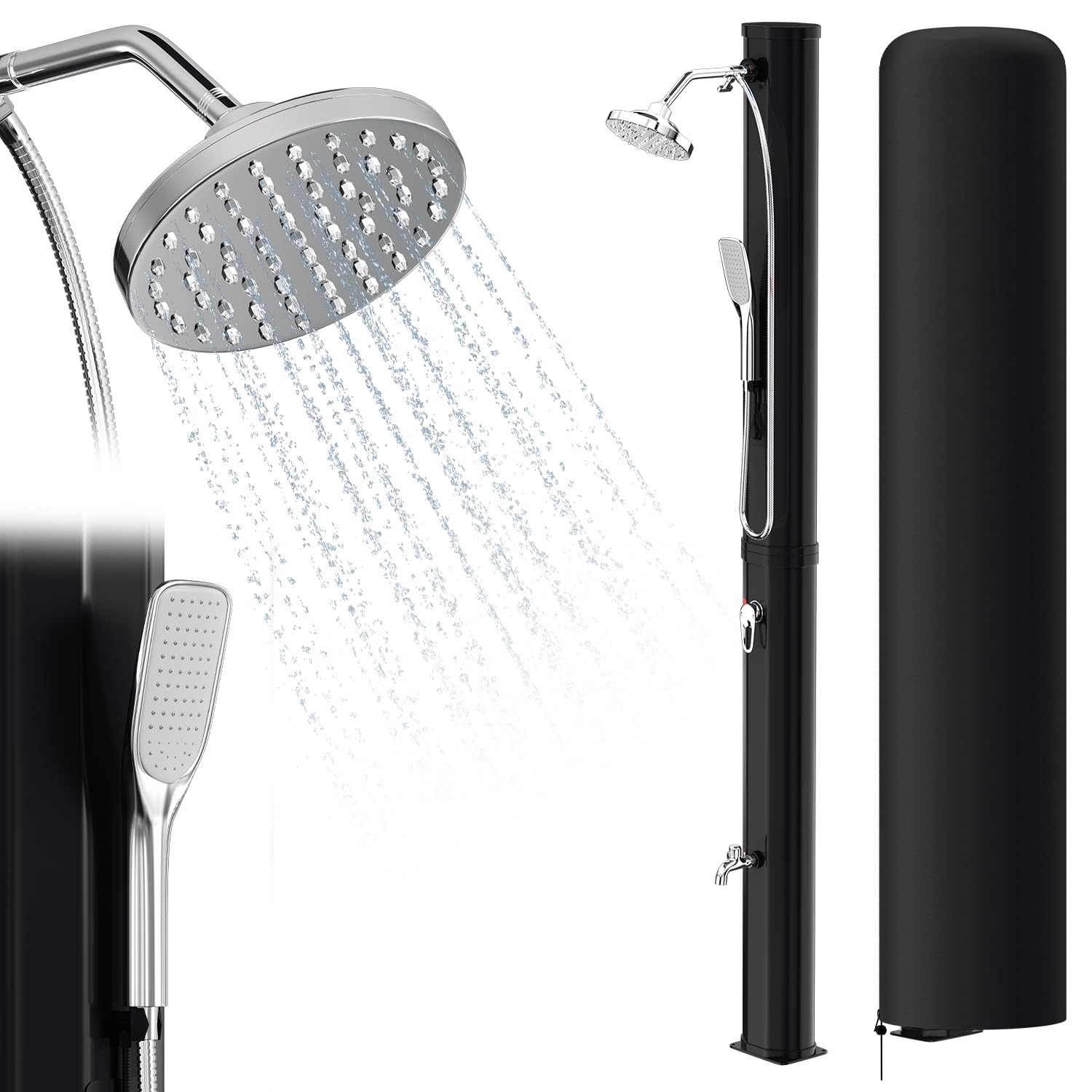 Ducha Solar de 35 litros de Ducha de jardín con Tapa Protectora, Cabezal de Ducha orientable de 180°, Ducha de pies integrada, máx. 60 °C sin conexión de Electricidad