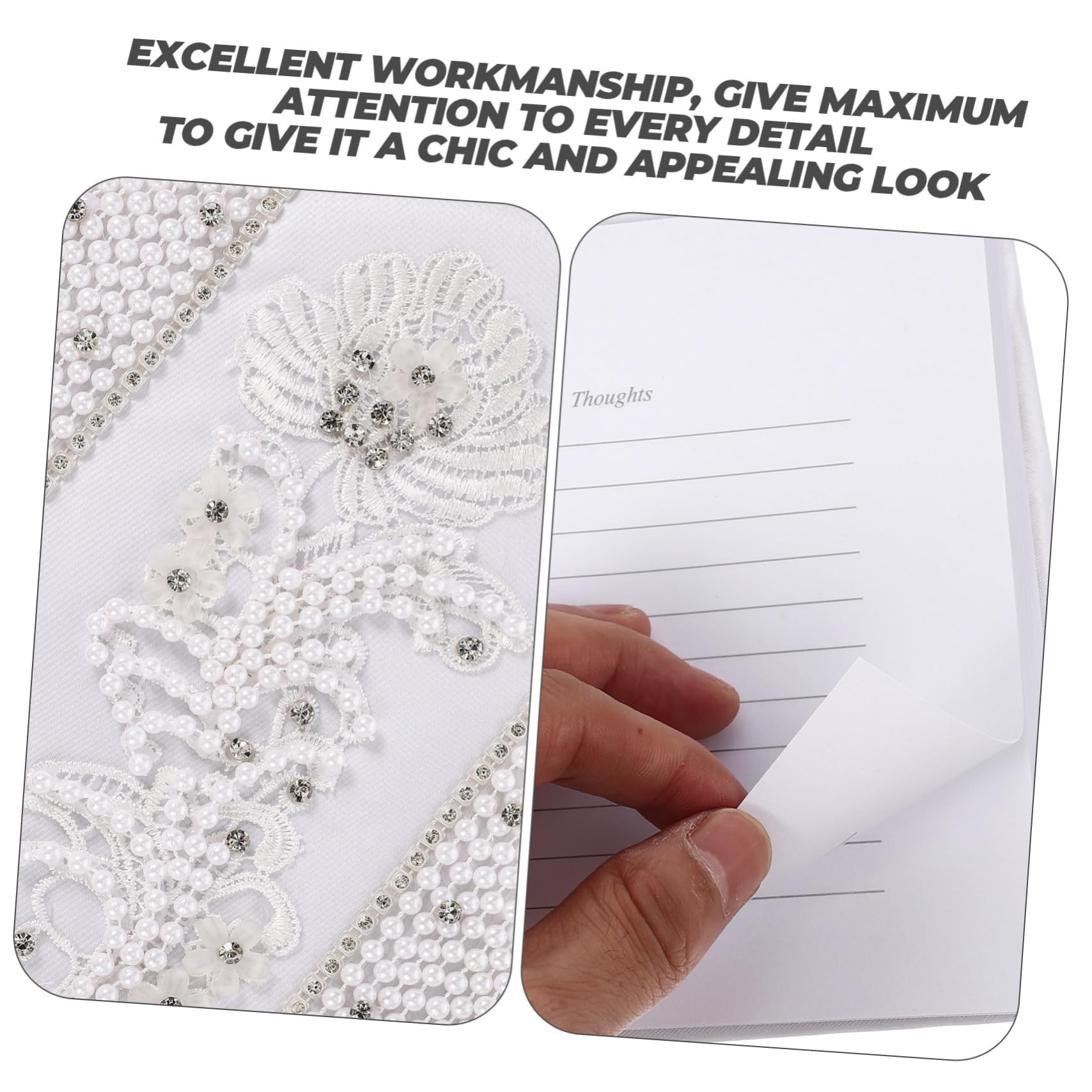 Libro Firma Matrimonio Bianco Perle e Strass, Elegante | Copertina e Carta, Apertura Semplice per Scrivere, Adatto a Ricevimento Nozze e Shower