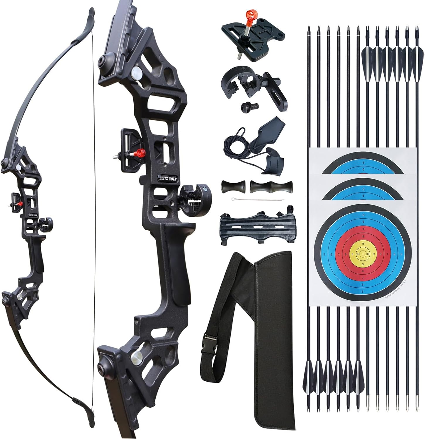 Archery Bow Set Recurve Bow and Arrow Adult Set 51" Training Bow Takedown 30 40 50lb Long Bows for Hunting Adult Beginner with 12 Arrows