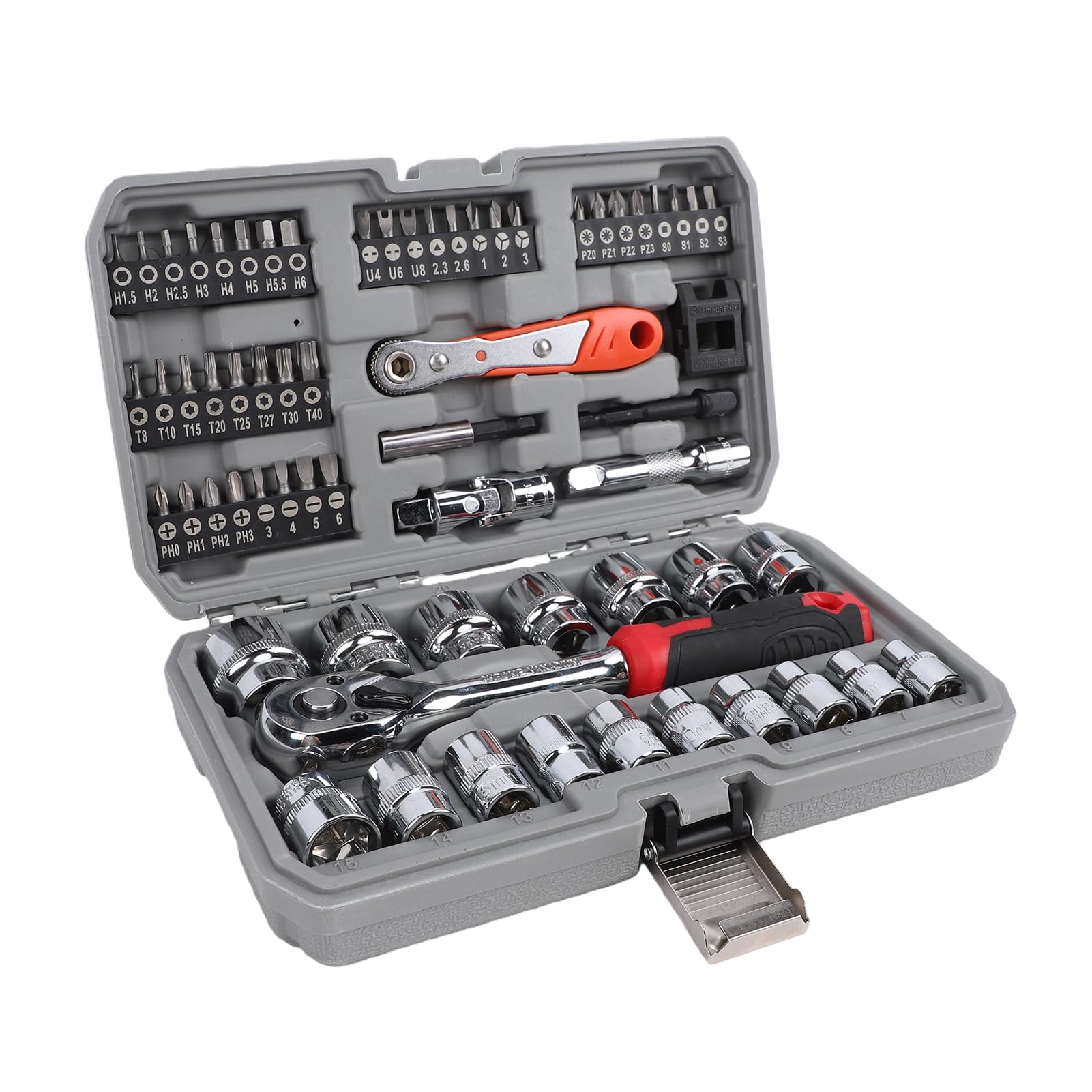 Garosa Set di Chiavi a Bussola a Cricchetto da 72 Denti, Attacco da 64 Pezzi da 3/8 Pollici con 40 Punte in Acciaio e 17 Bussole per Riparazione Automobilistica e Manutenzione Domestica (Set da 64