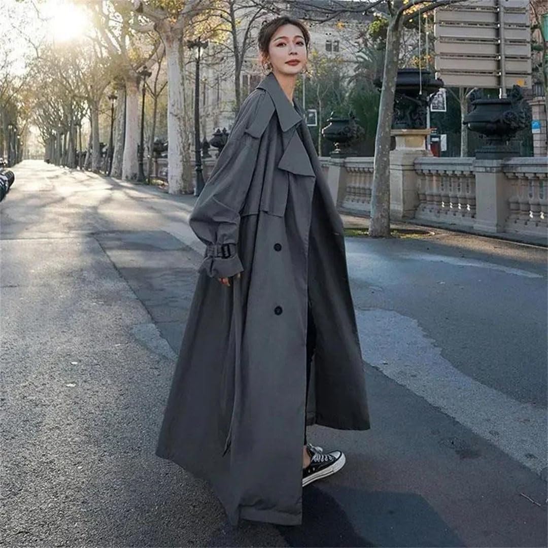 Generic Women's Style Loose Oversized X-Long Trench Coat Double-Breasted Belted Cloak Breaker