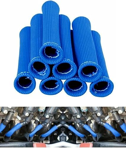 Cable de bujía, protección térmica, manga de calor, protección de cable de bujía, cinta térmica de alta temperatura de 2500 grados, paquete de 8 Azul