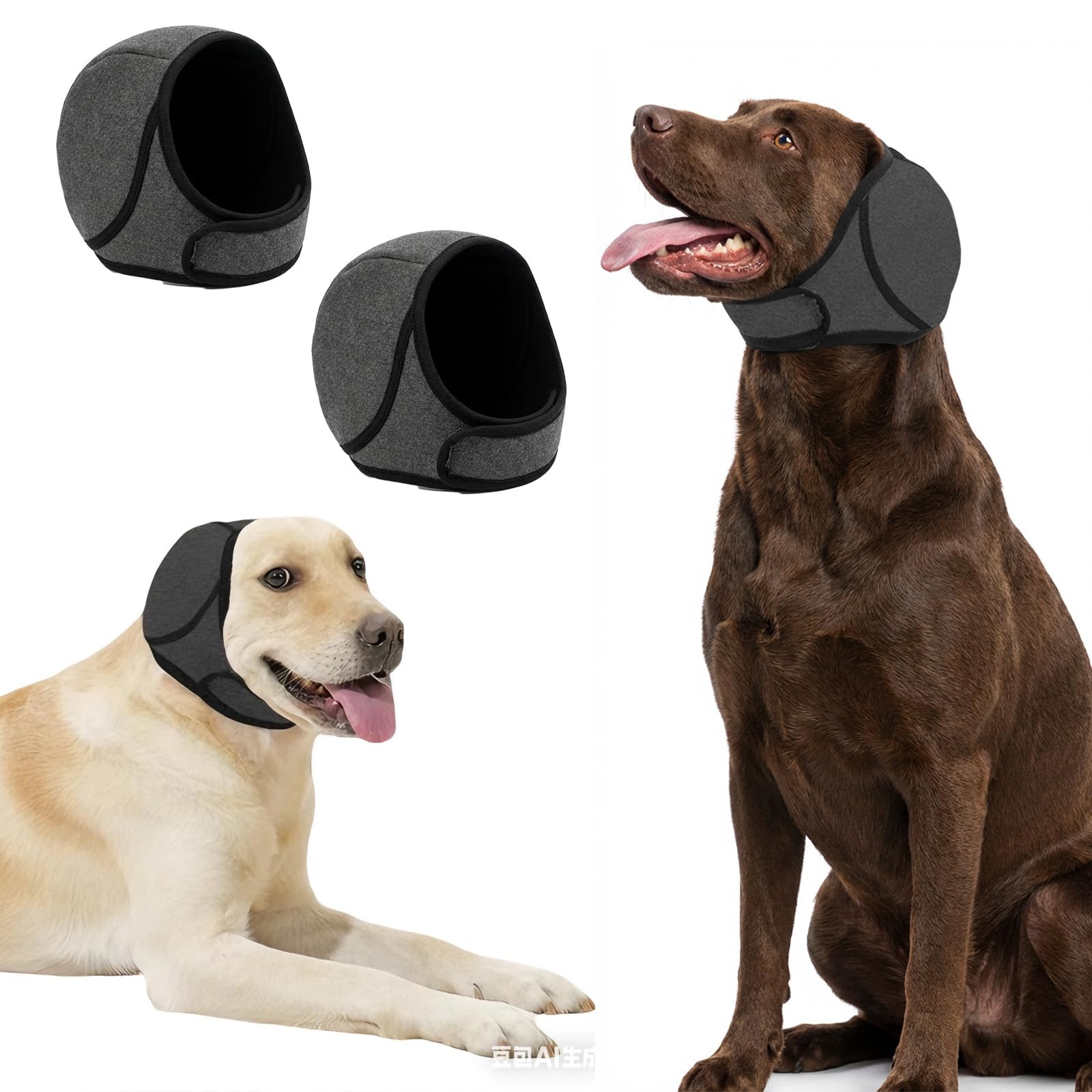 YAEGIMHT 2 Pack Dog Ear Defenders, Waterproof Adjustable Dog Ear Protection Snood Noise Cancelling, Calming Ear Muffs & Hood for Bathing, Grooming, Swimming, Thunder & Fireworks Anxiety (M)