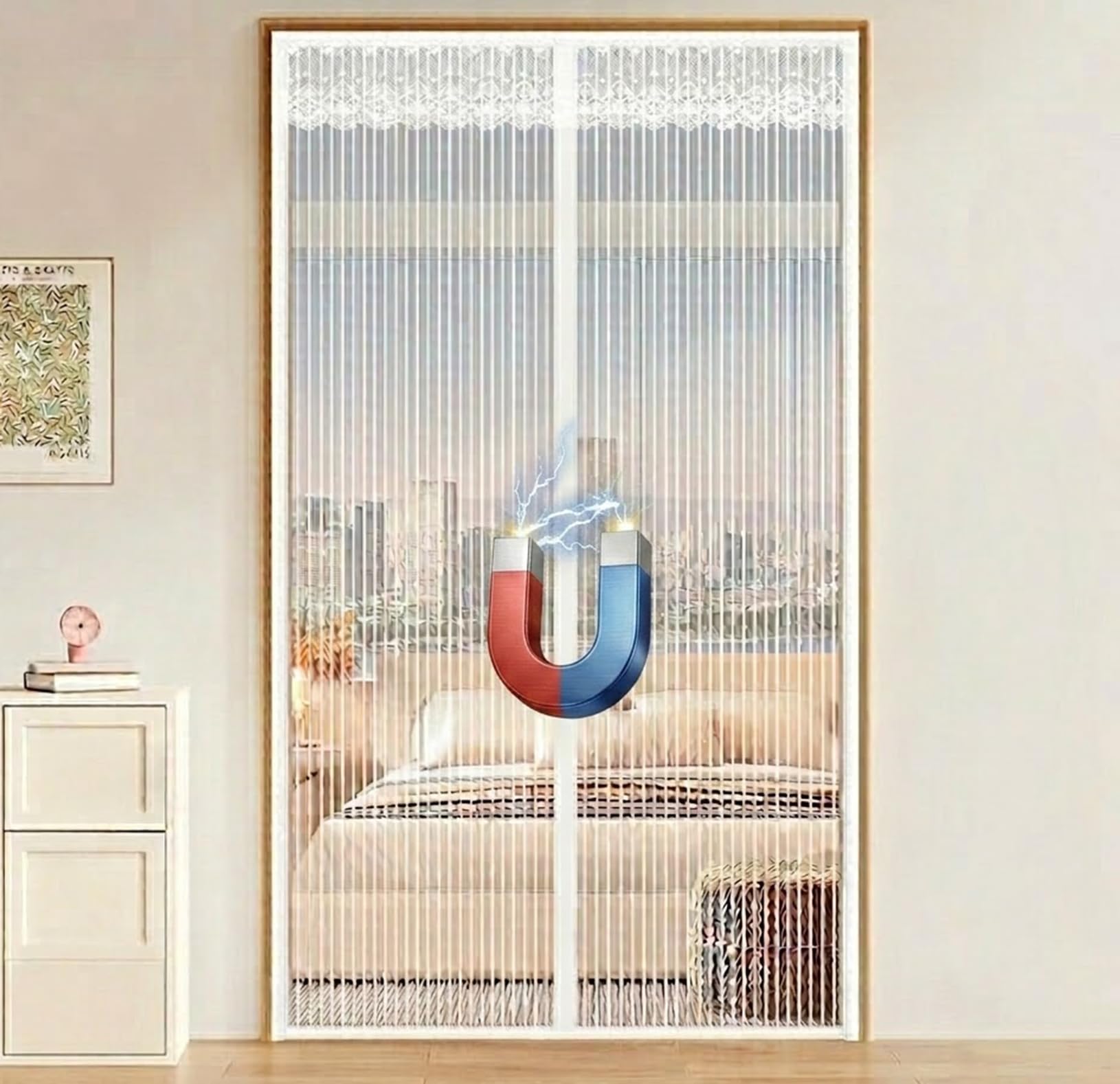 Lorxilar Magnetic Window Fly Screen DIY Insect Mesh Netting with Magnetic Closures Removable And Washable Fiberglass Mosquito Net for House Windows White, W 180CM/ H200CM