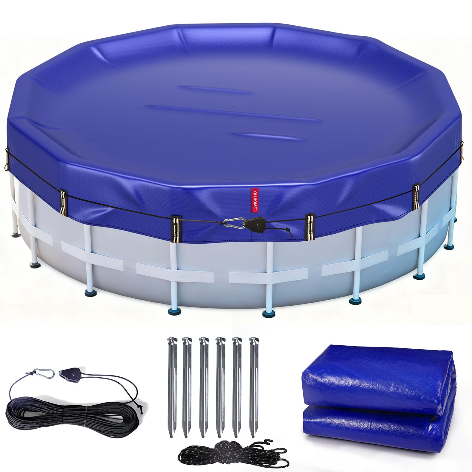 Photo 1 of QH.HOME Round Pool Cover 18 Ft Extra Thick Above Ground Pool Covers with Fast Tightening Patented Ratchet, Tear and Cold Resistant Swimming Pool Cover