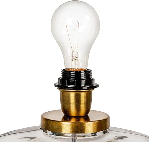 Miniatura 7 de Creative Co-Op Lámpara de mesa moderna con base de vidrio y pantalla de terciopelo, amarillo mostaza