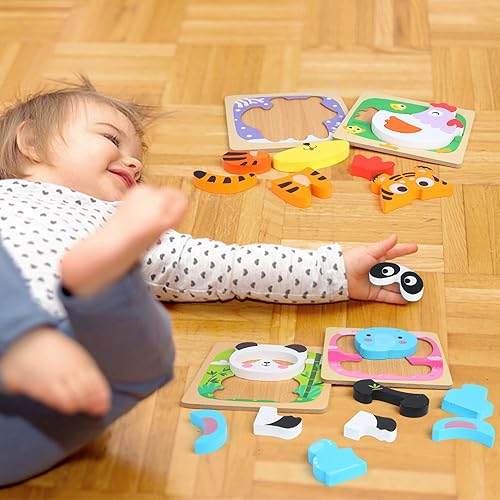 Miniatura 7 de Paquete de 4 rompecabezas para niños de 1 a 3 años, rompecabezas Montessori de madera para niños y niñas, juguetes educativos de aprendizaje