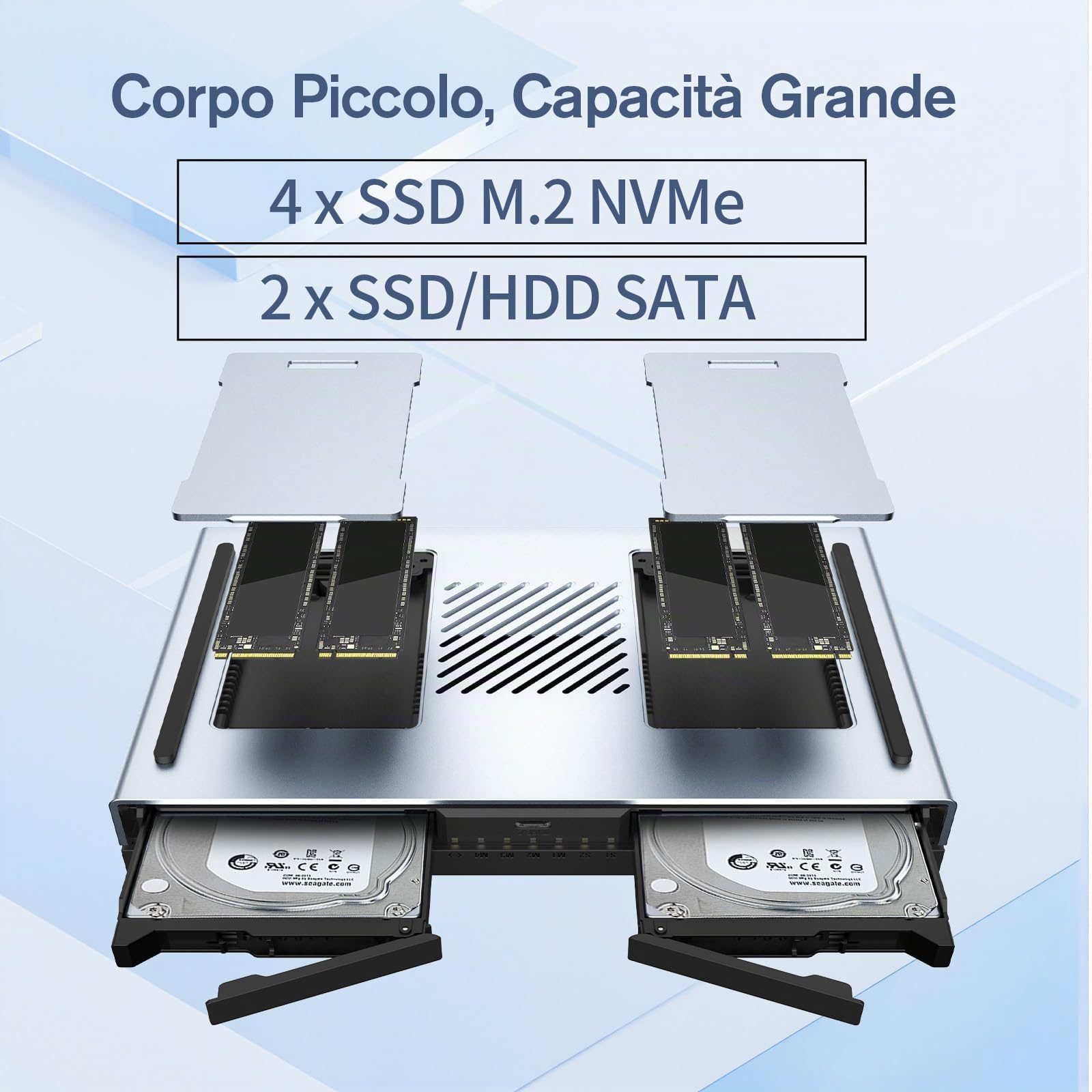 LincStation N2 NAS Storage 6 Bay - Intel N100 Quad-Core, 16GB RAM LPDDR5, 128GB eMMC, 2x SATA + 4x Slot M.2 NVMe, 10GbE, HDMI 4K, Garanzia 2 Anni, per Home e Ufficio (Senza Dischi)