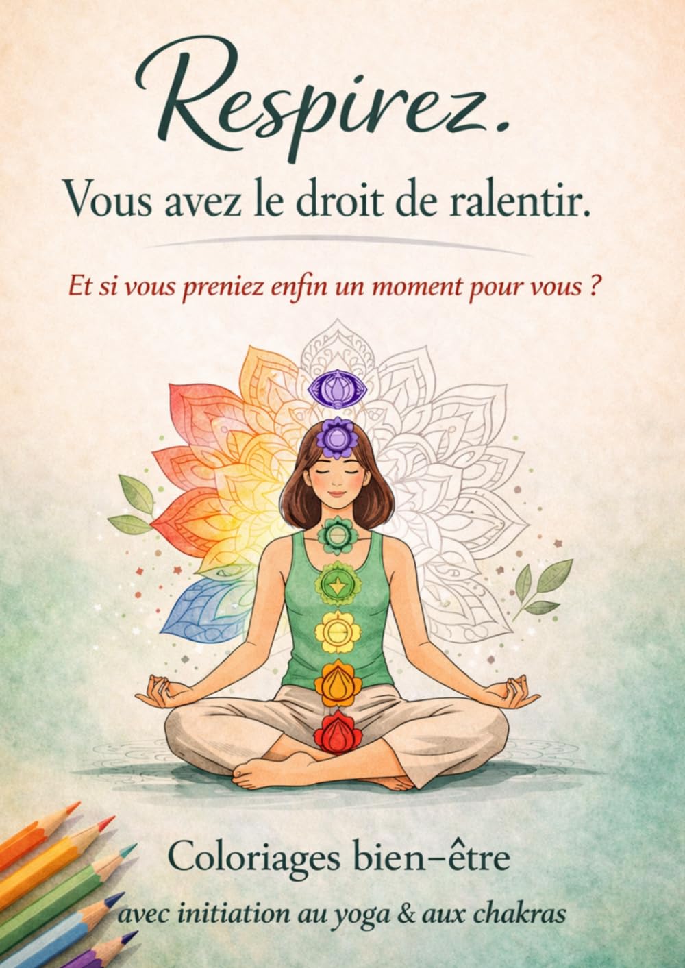 Respirez. Vous avez le droit de ralentir.: Un cahier de coloriage bien être pour découvrir le yoga et les chakras, se détendre et créer son propre enchainement.